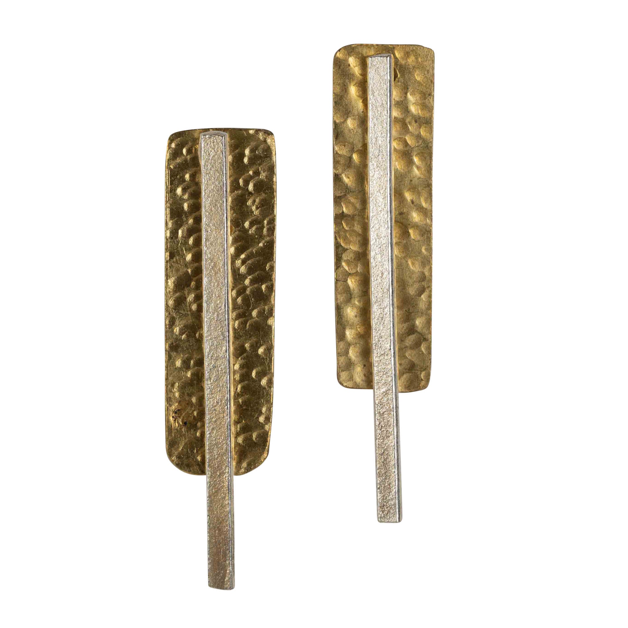Side view of the convertible silver brass bar drop earrings highlighting the craftsmanship.