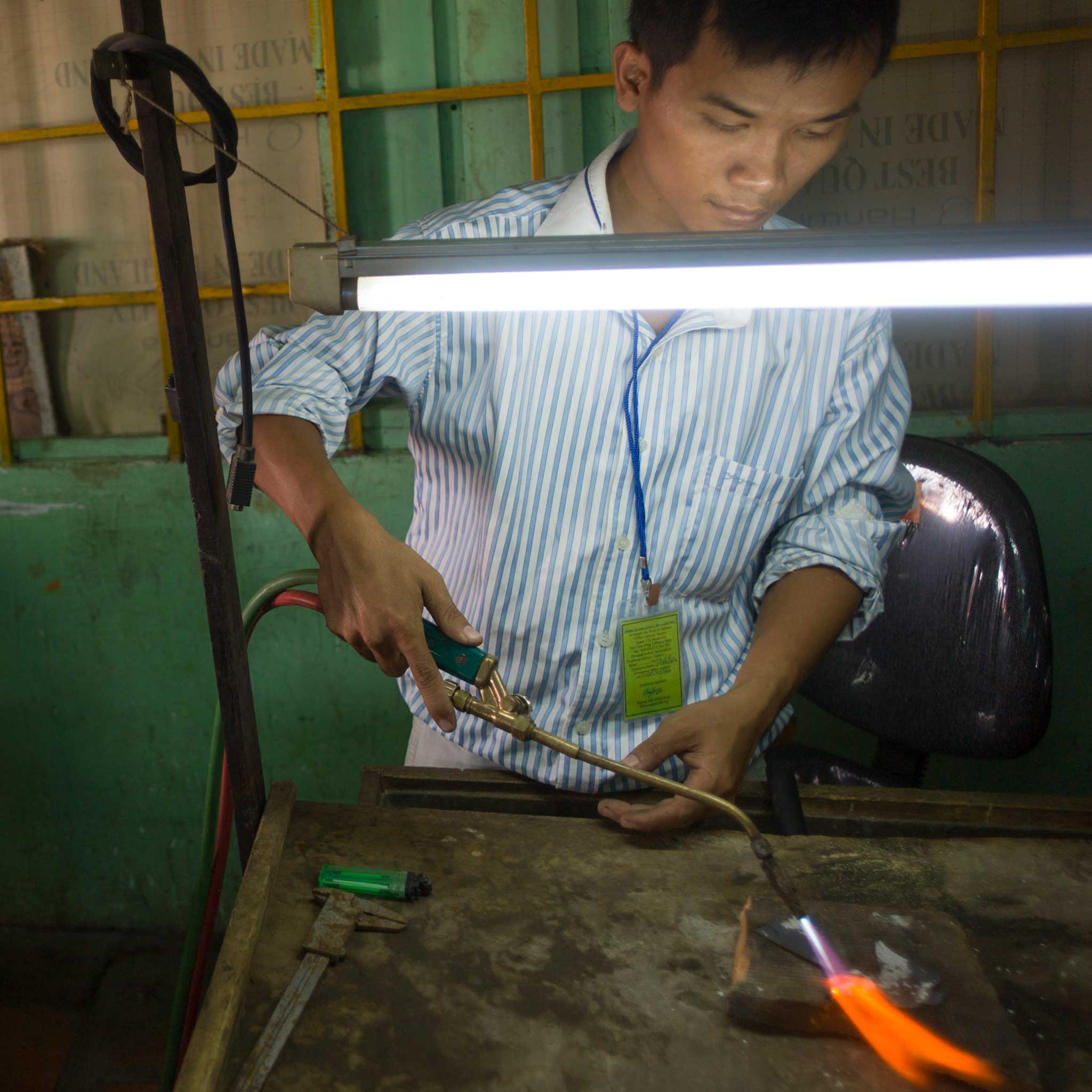 Close-up of brass casting process for fair trade jewelry