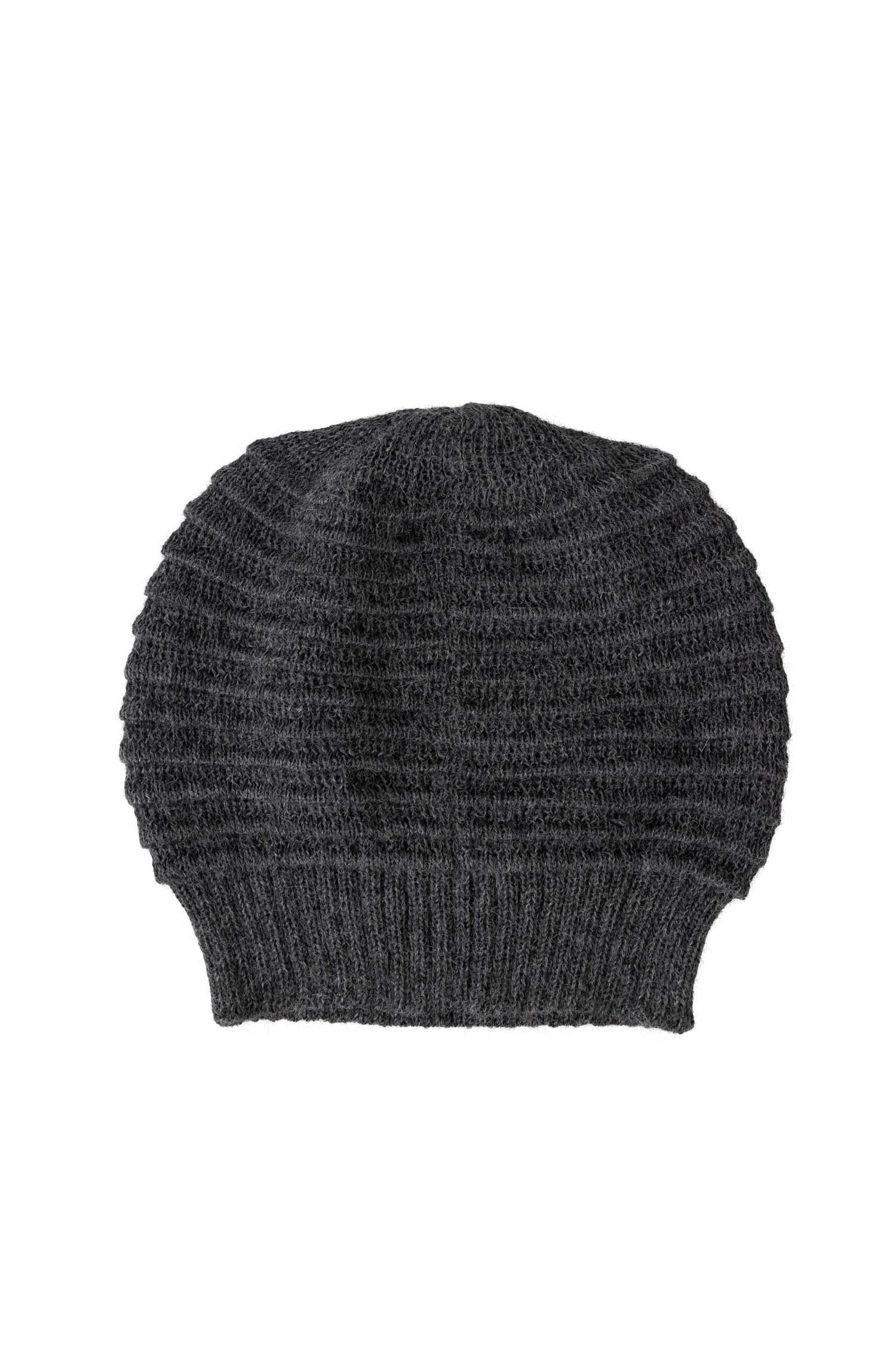 Close-up of the chic alpaca wool slouchy beanie showcasing its boucle texture.