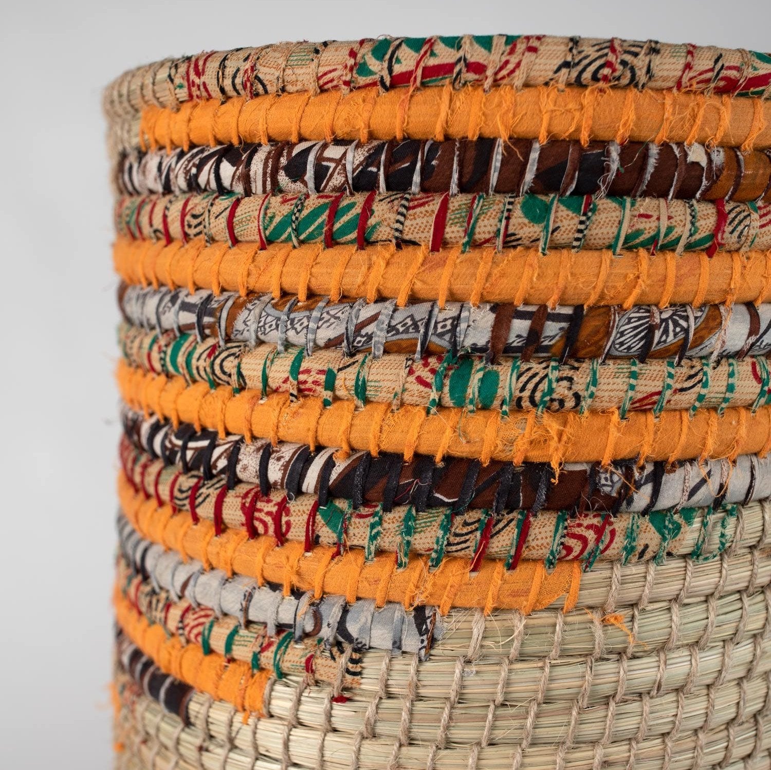 Unique eco-friendly basket displayed in a bright living room setting.