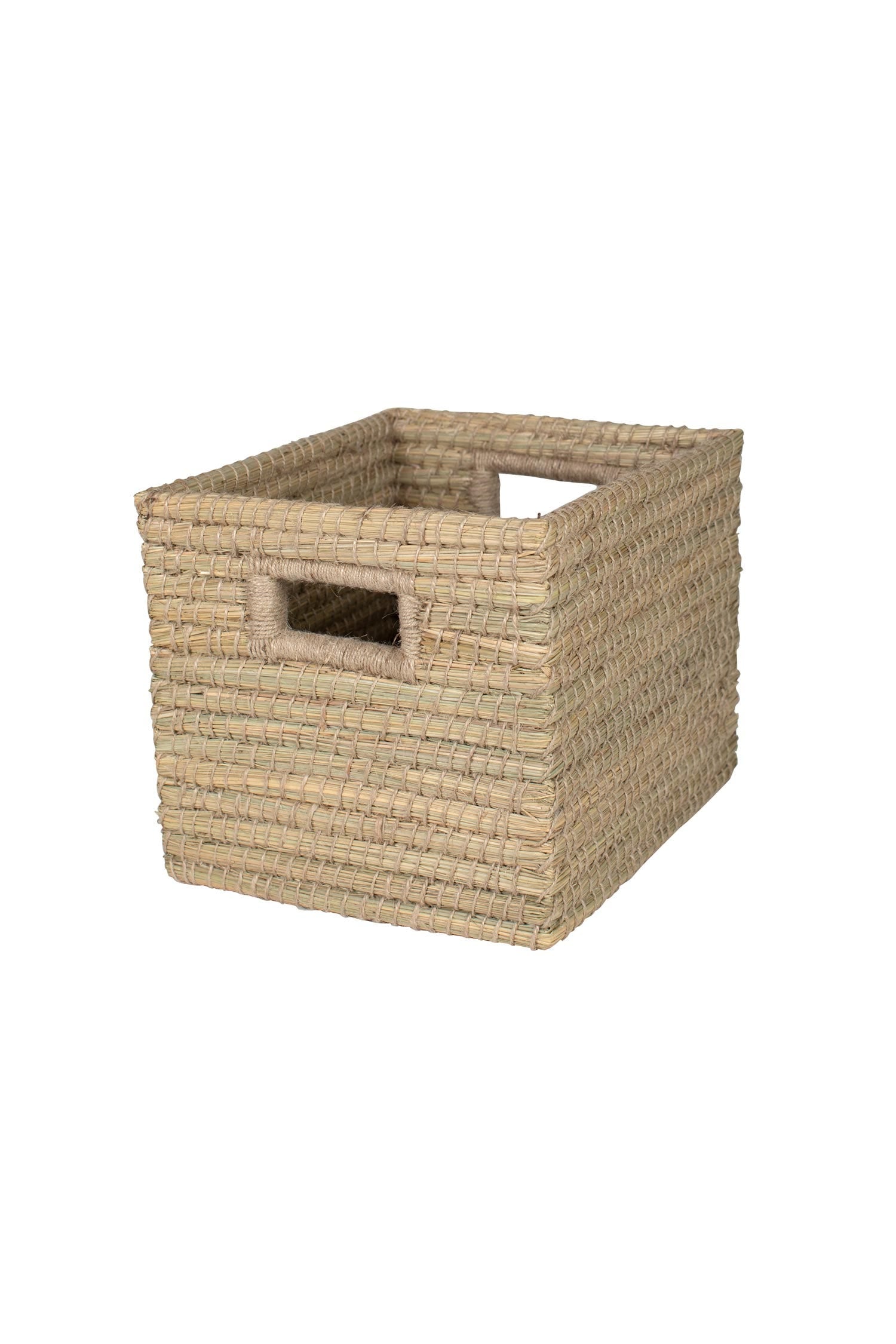 Close-up of the handwoven storage basket displaying intricate patterns, perfect for home decoration.