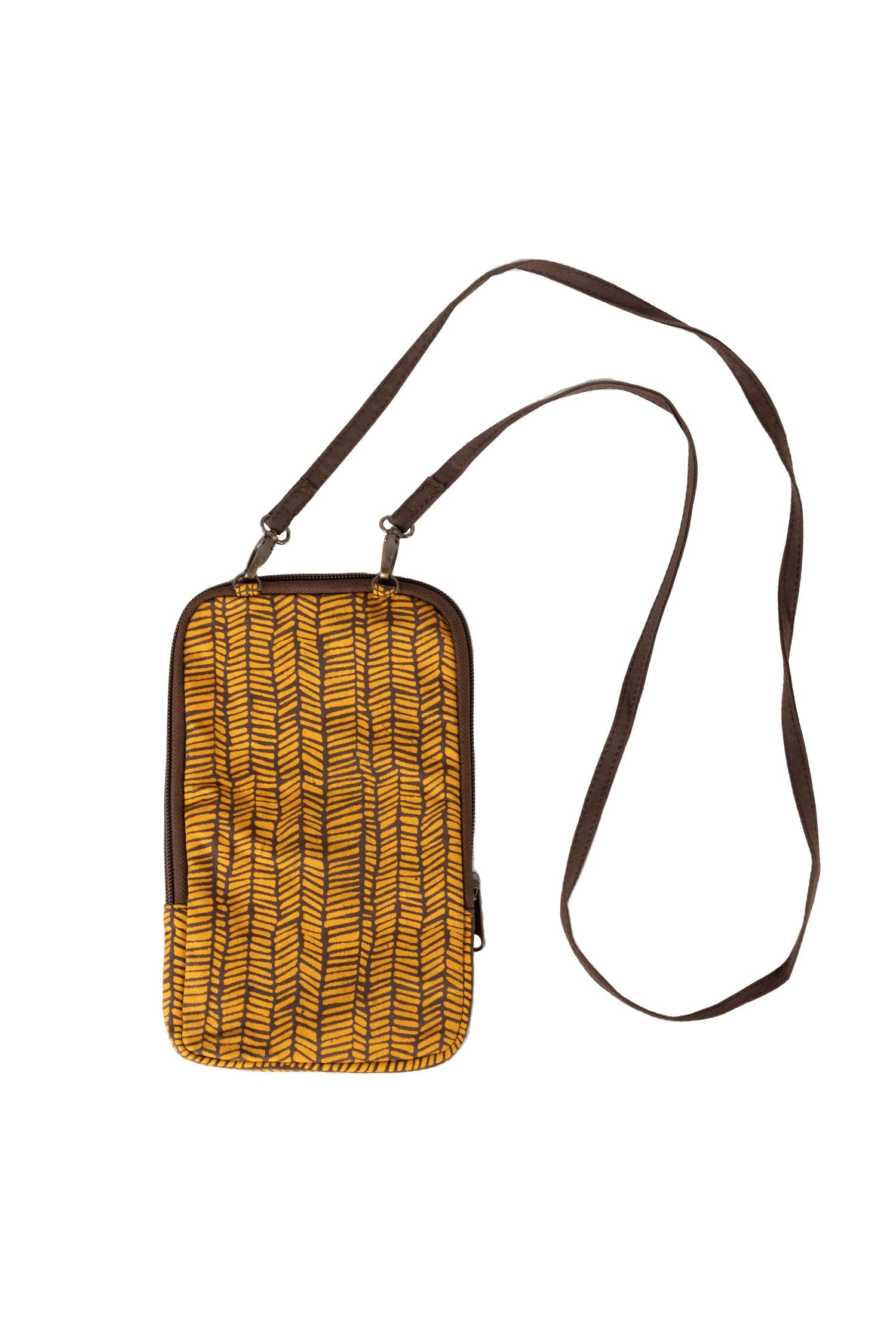 Front view of eco-friendly festival crossbody bag made from recycled sari fabric