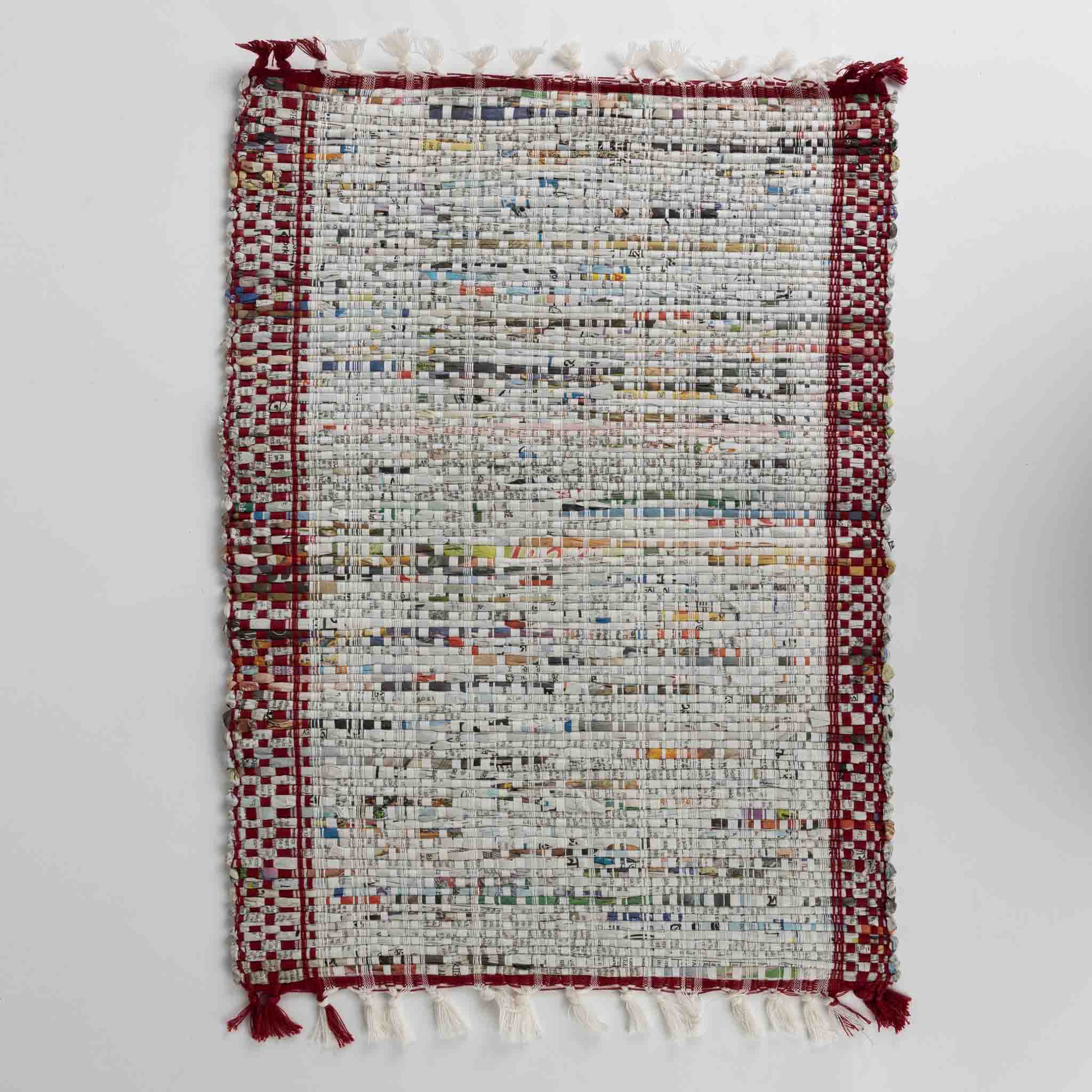 Close-up of eco woven placemats showcasing intricate handwoven details and recycled materials