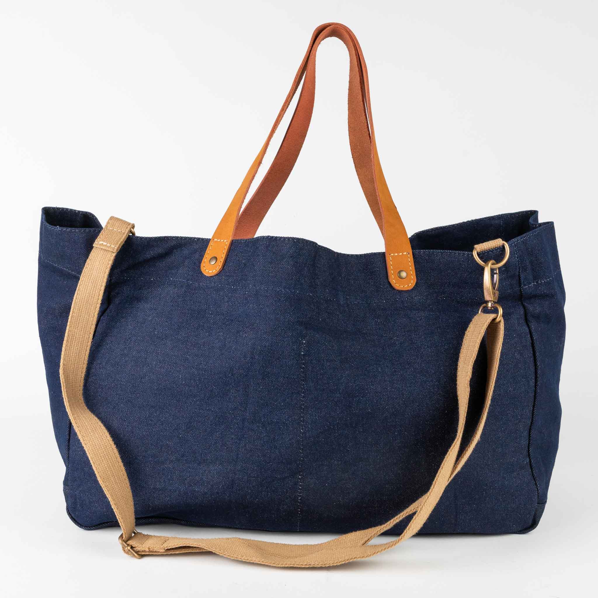 Handcrafted denim bag for travel, spacious and durable