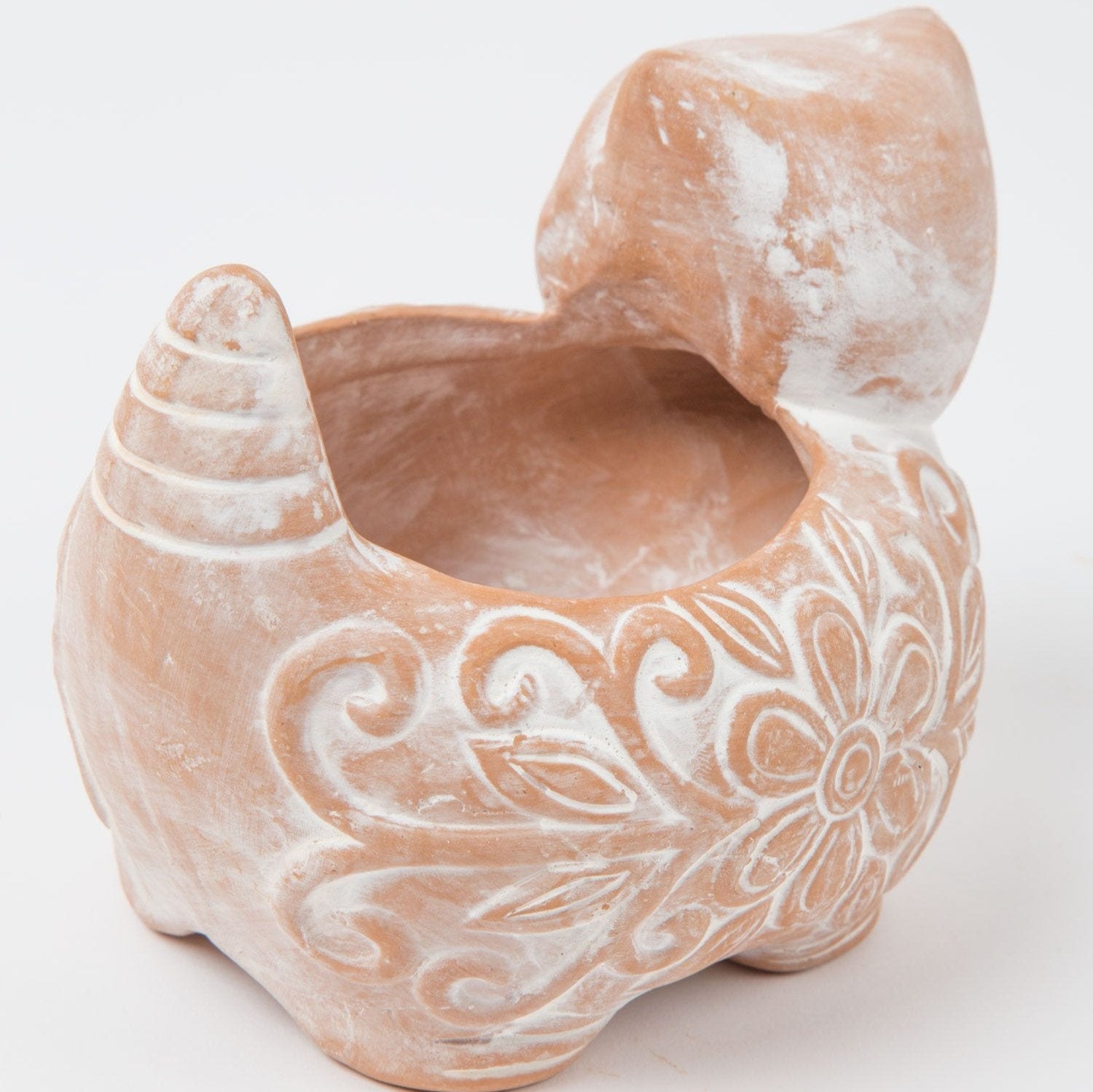 Handcrafted terracotta planter suitable for indoor use with catnip.
