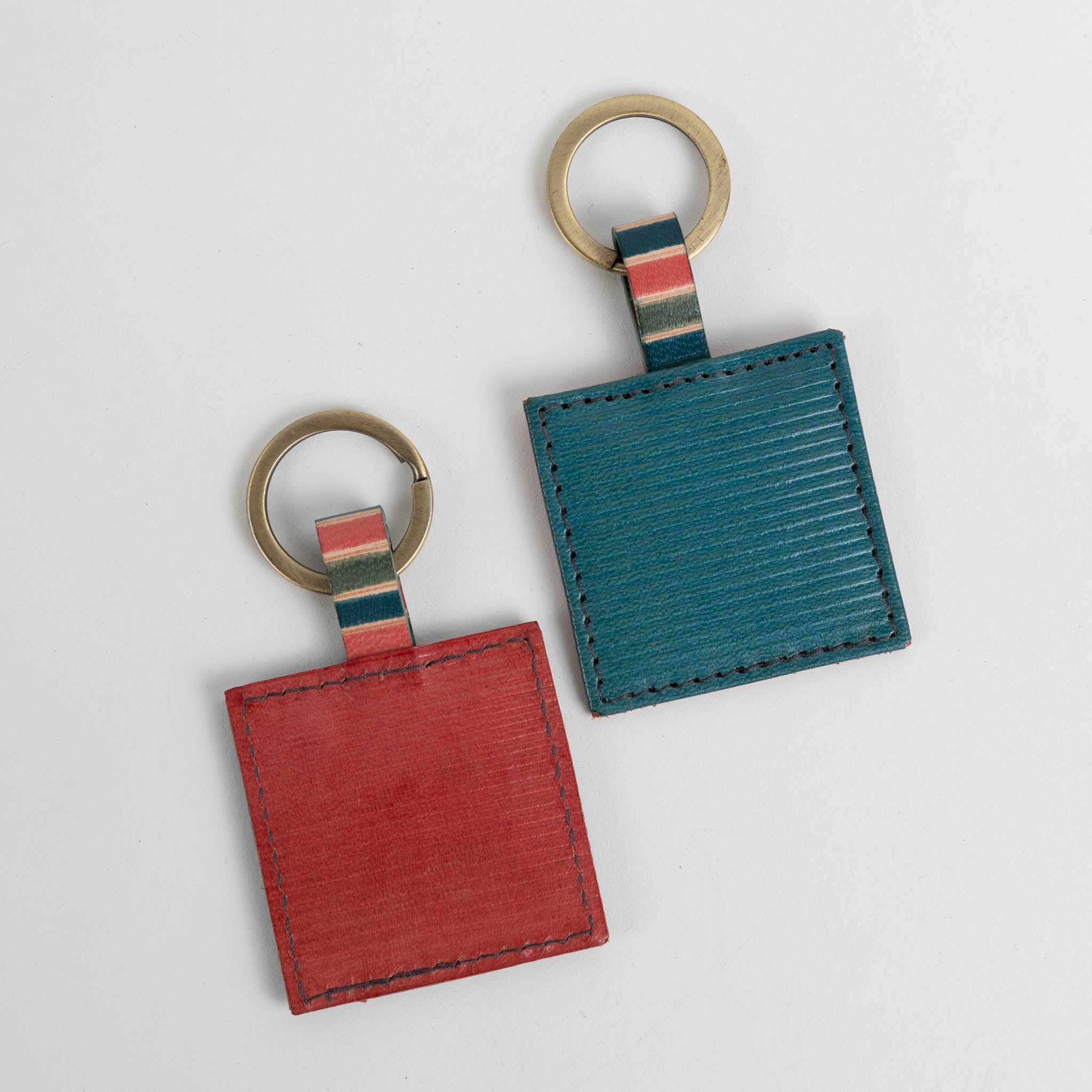 Close-up of a handcrafted leather keychain perfect for keys.