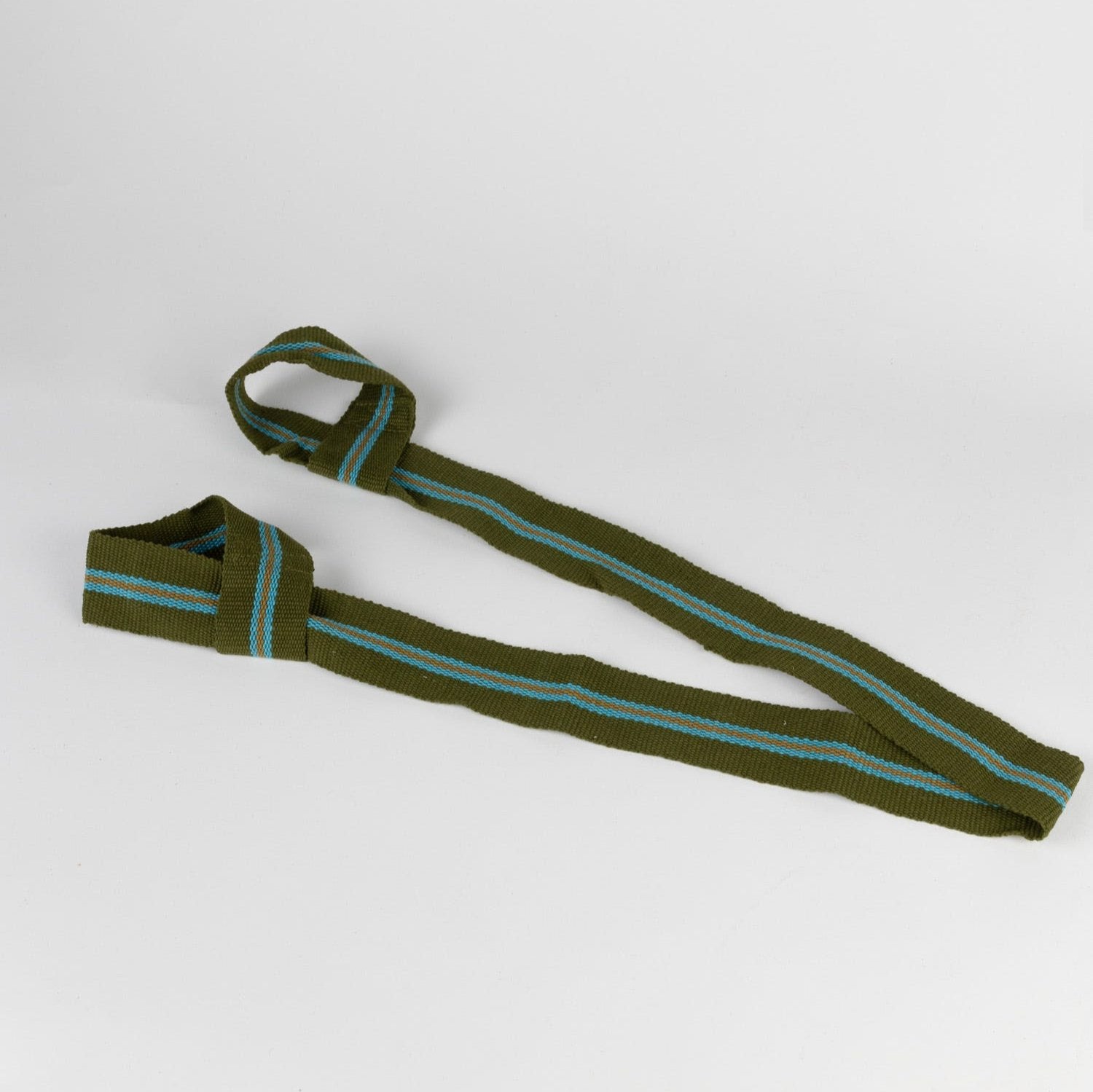 Close-up of yoga strap for deep stretching showing durable material and adjustable length