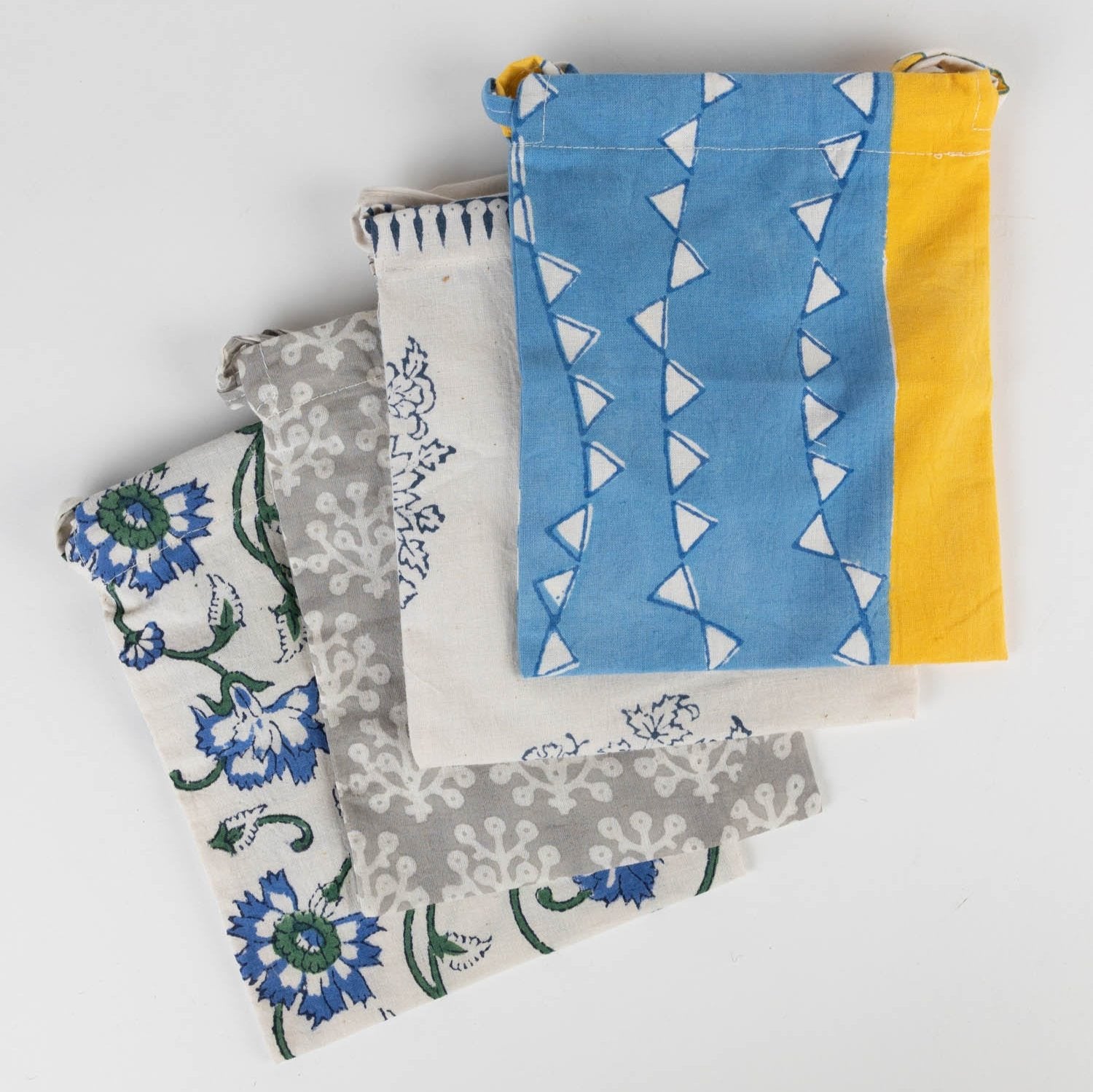 Artisan block print gift bag showcasing intricate design and ample space for gifts.