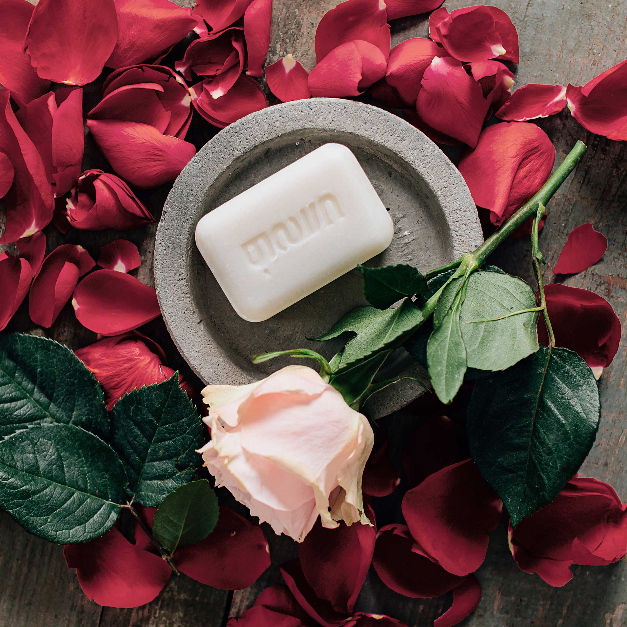 Natural vegan soap bar with rose fragrance for sensitive skin