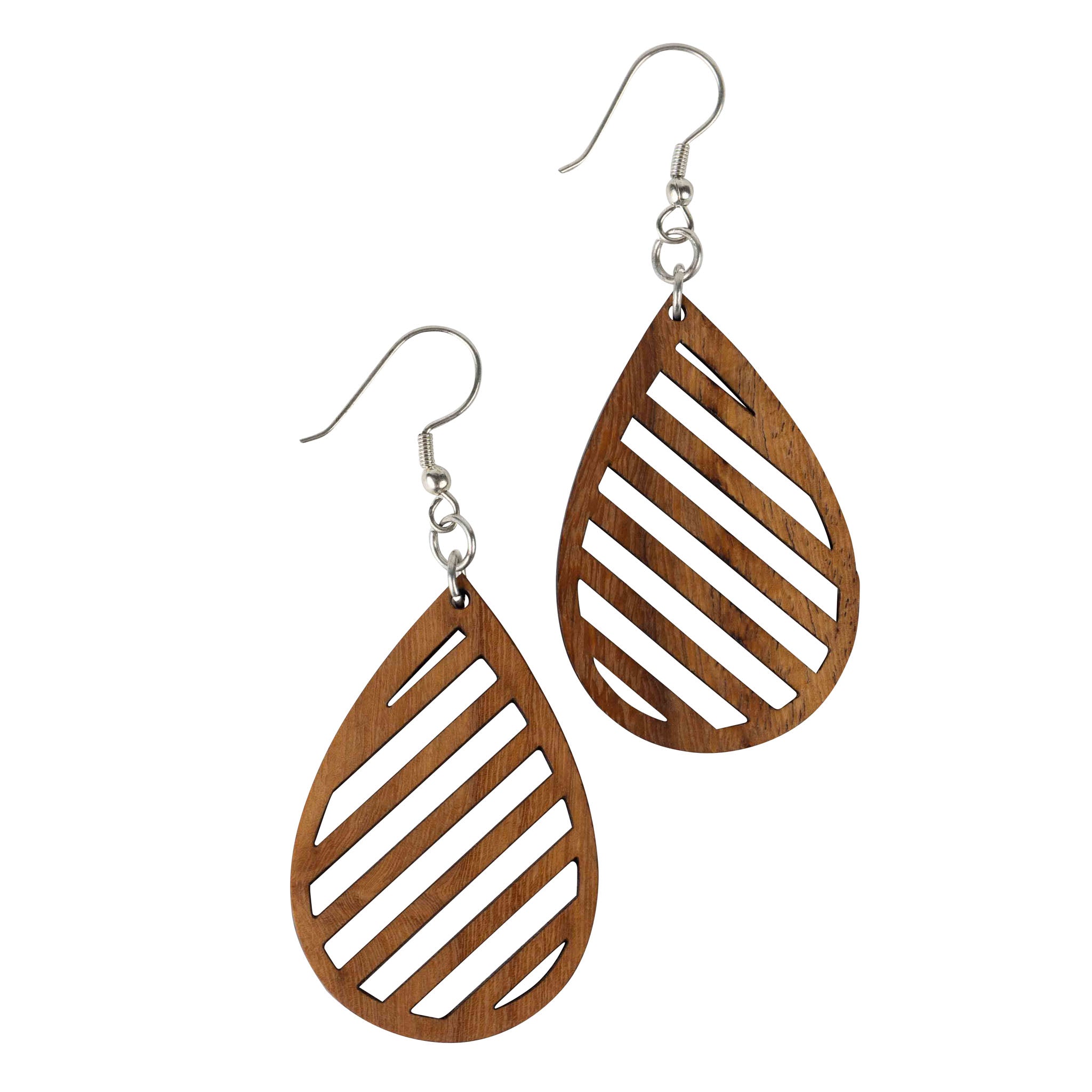 Side angle of unique teardrop earrings for women, emphasizing the lightweight design and natural finish.