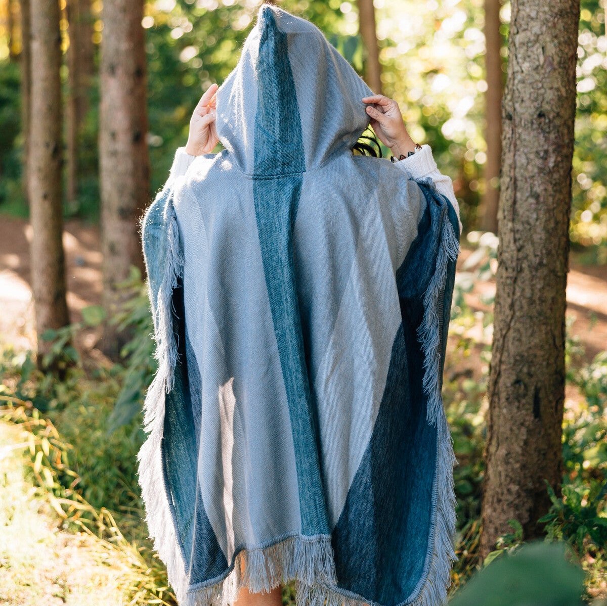 Close-up of the ponchos fabric, highlighting the handmade details and artisan quality.