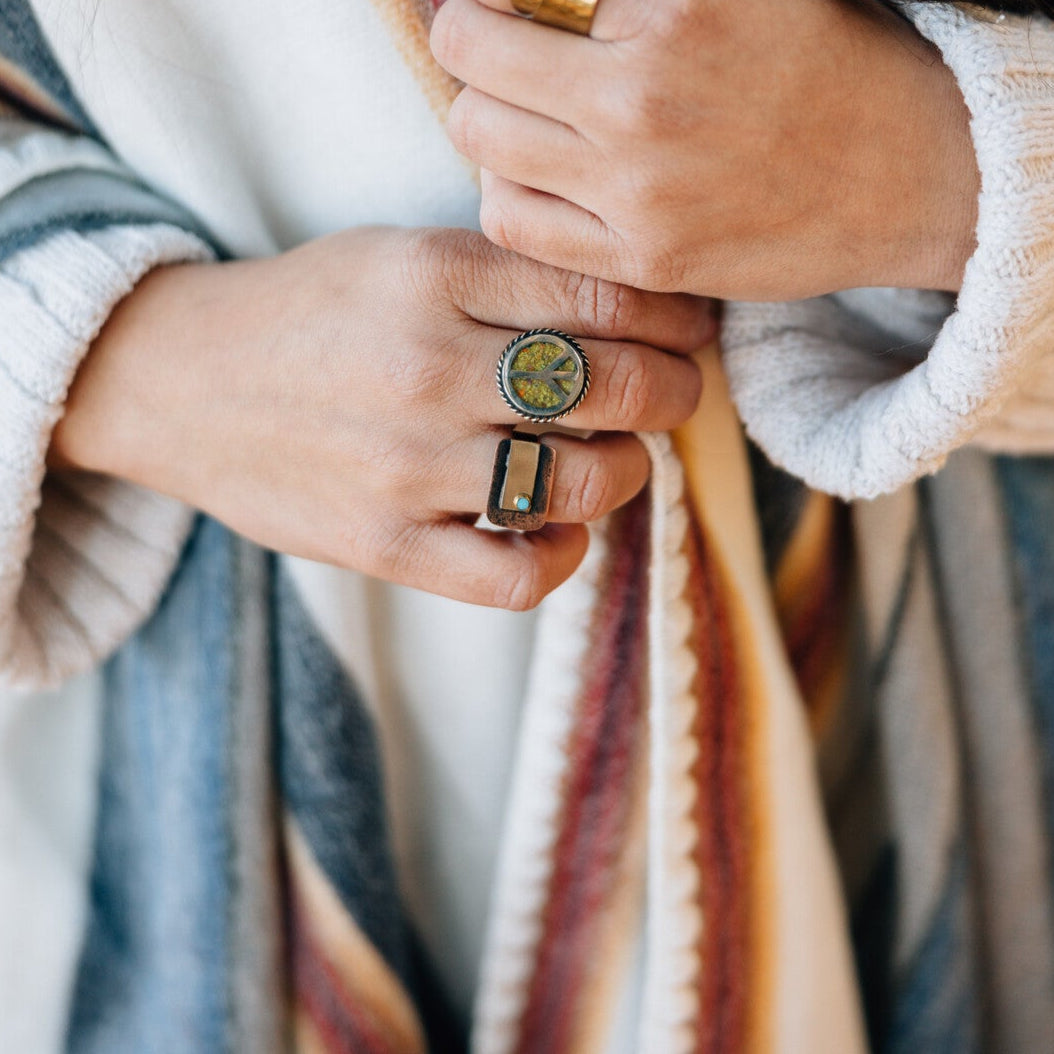 Model wearing the unique boho copper ring for everyday style