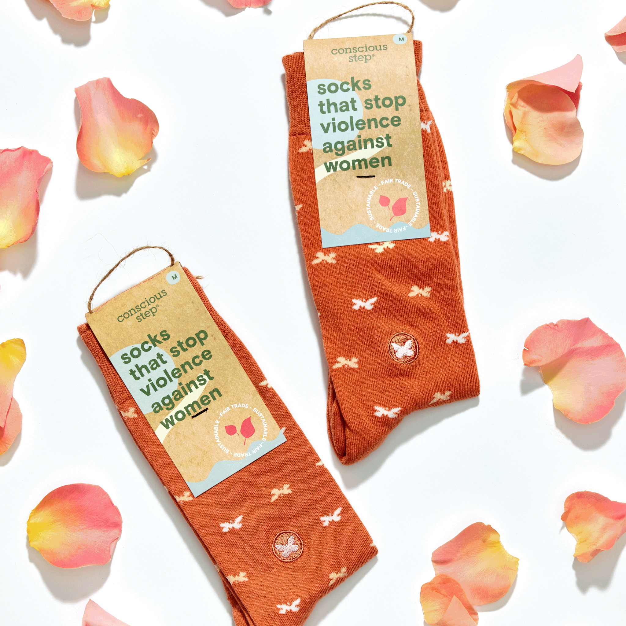 Womens socks designed for comfort, supporting violence prevention initiatives
