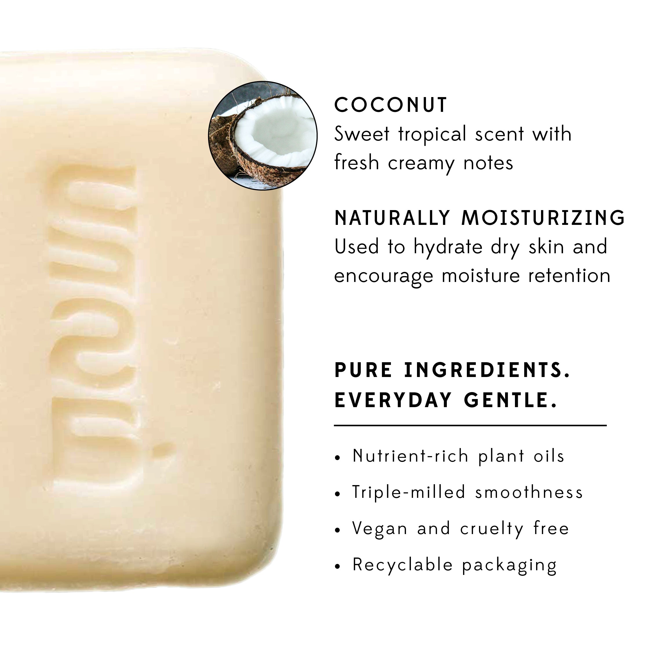 Lathered coconut soap in use, highlighting rich foam and moisturizing properties