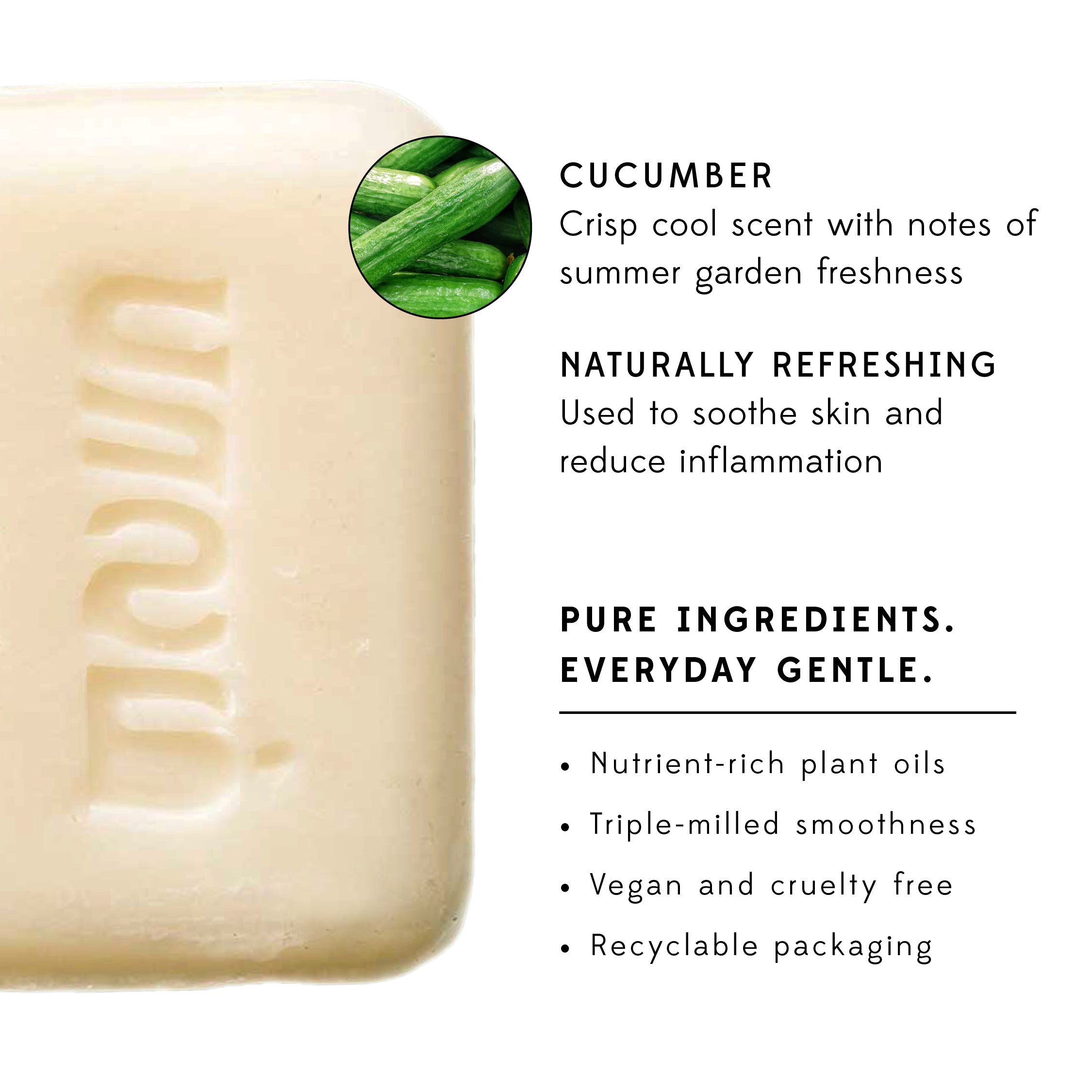 Cucumber soap on a spa-like setting, emphasizing its natural, vegan qualities