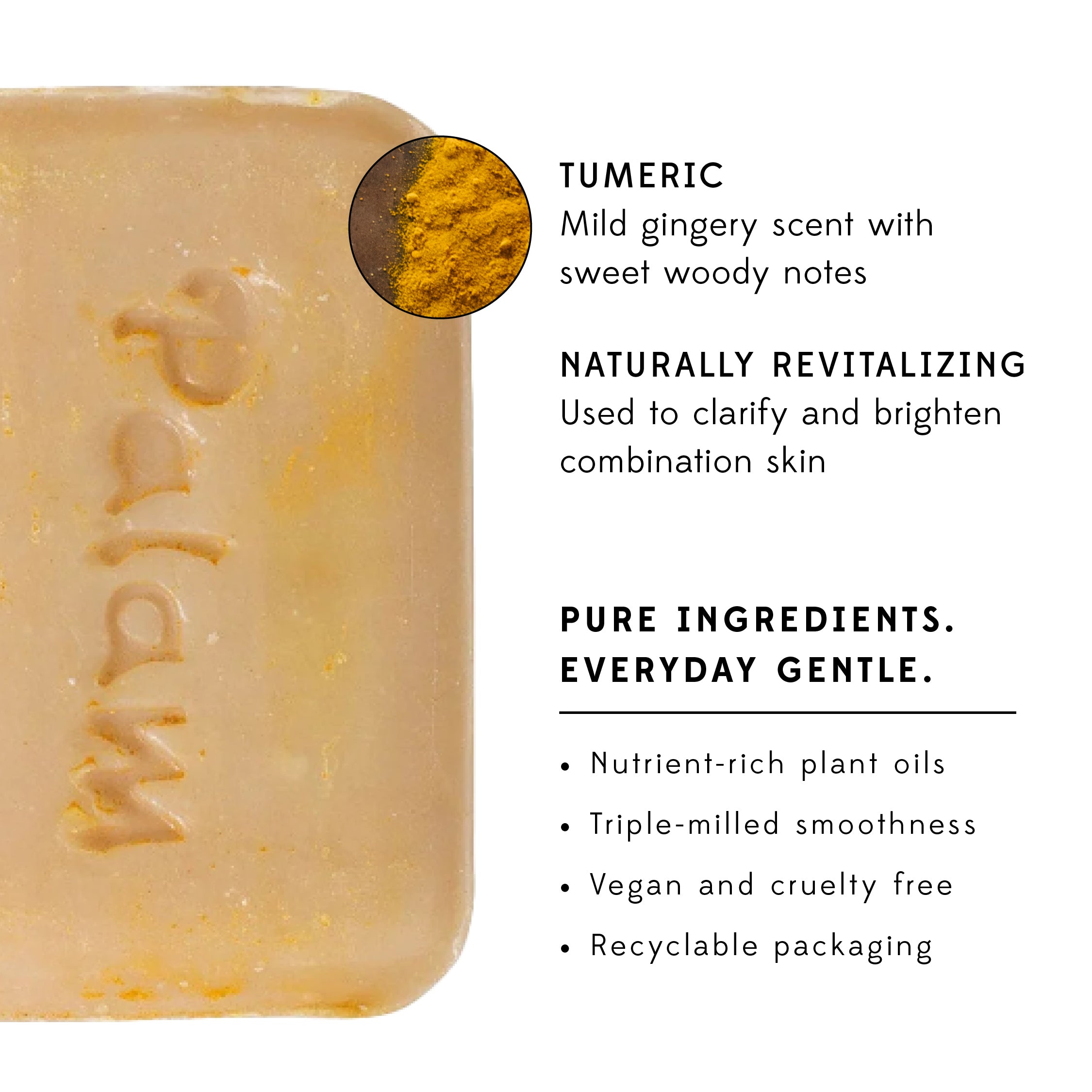 Artisan-crafted turmeric soap with a focus on its eco-friendly packaging.