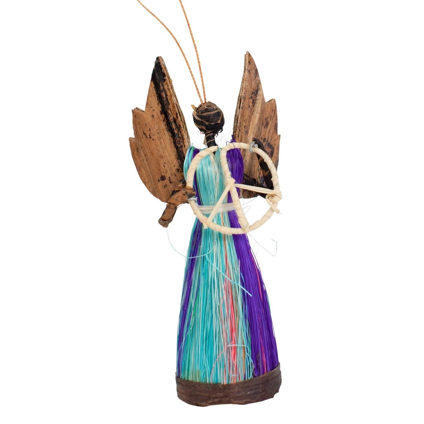 Serenity Angel Ornament crafted from natural fibers, showcasing unique artisanal details.