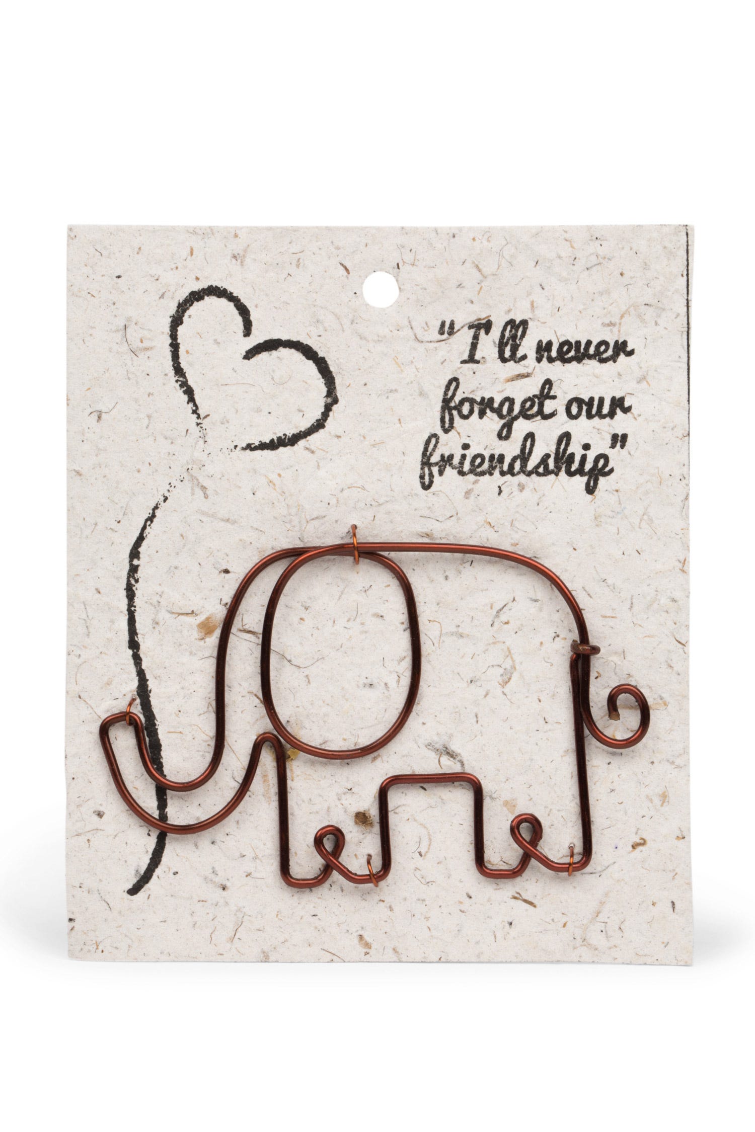 Close-up of a handmade copper wire elephant bookmark on a book page
