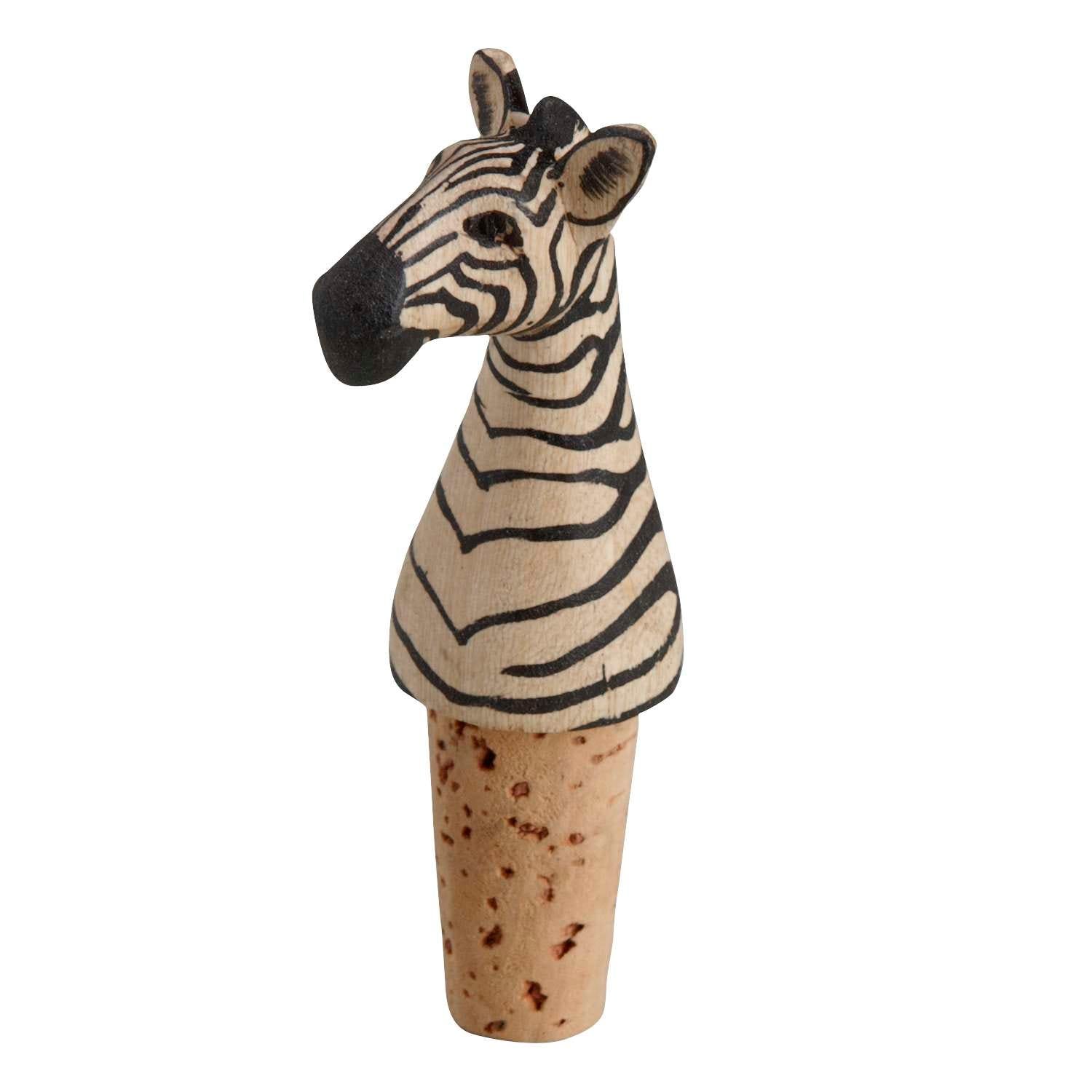 Handcrafted zebra bottle stopper showcasing intricate details and a safari theme.