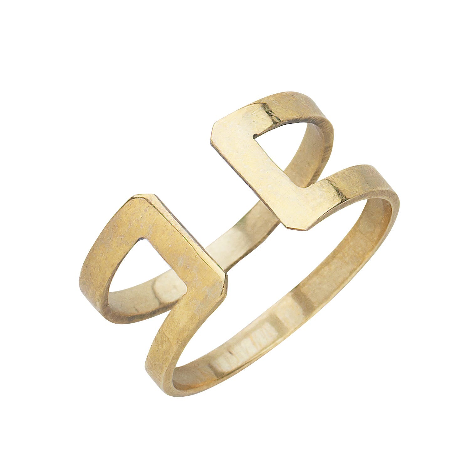 Radiant Boho Brass Statement Ring from a side angle on a wooden surface.