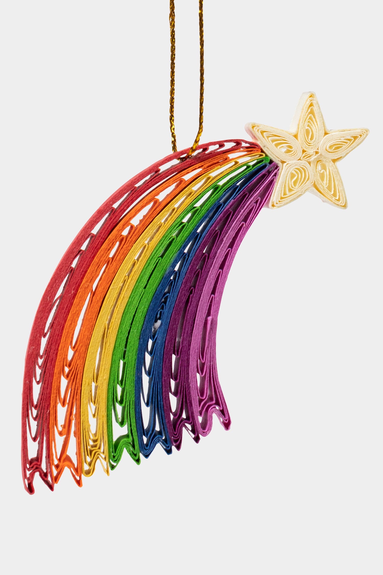 Vibrant Quilled Rainbow Ornament detail showing intricate recycled paper design
