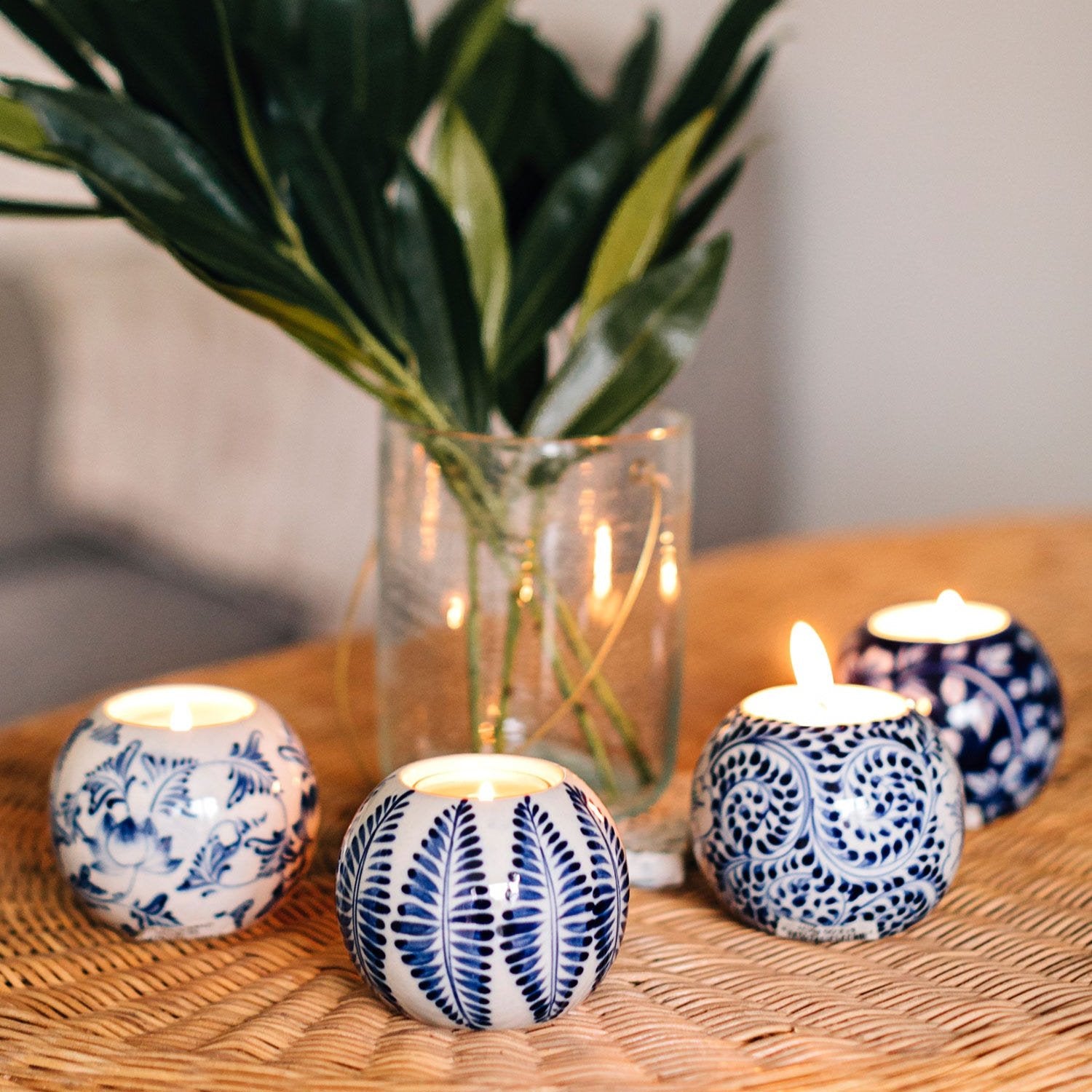 Artisan Flowering Tea Light Holder from Bat Trang, Vietnam, highlighting its unique design and craftsmanship.