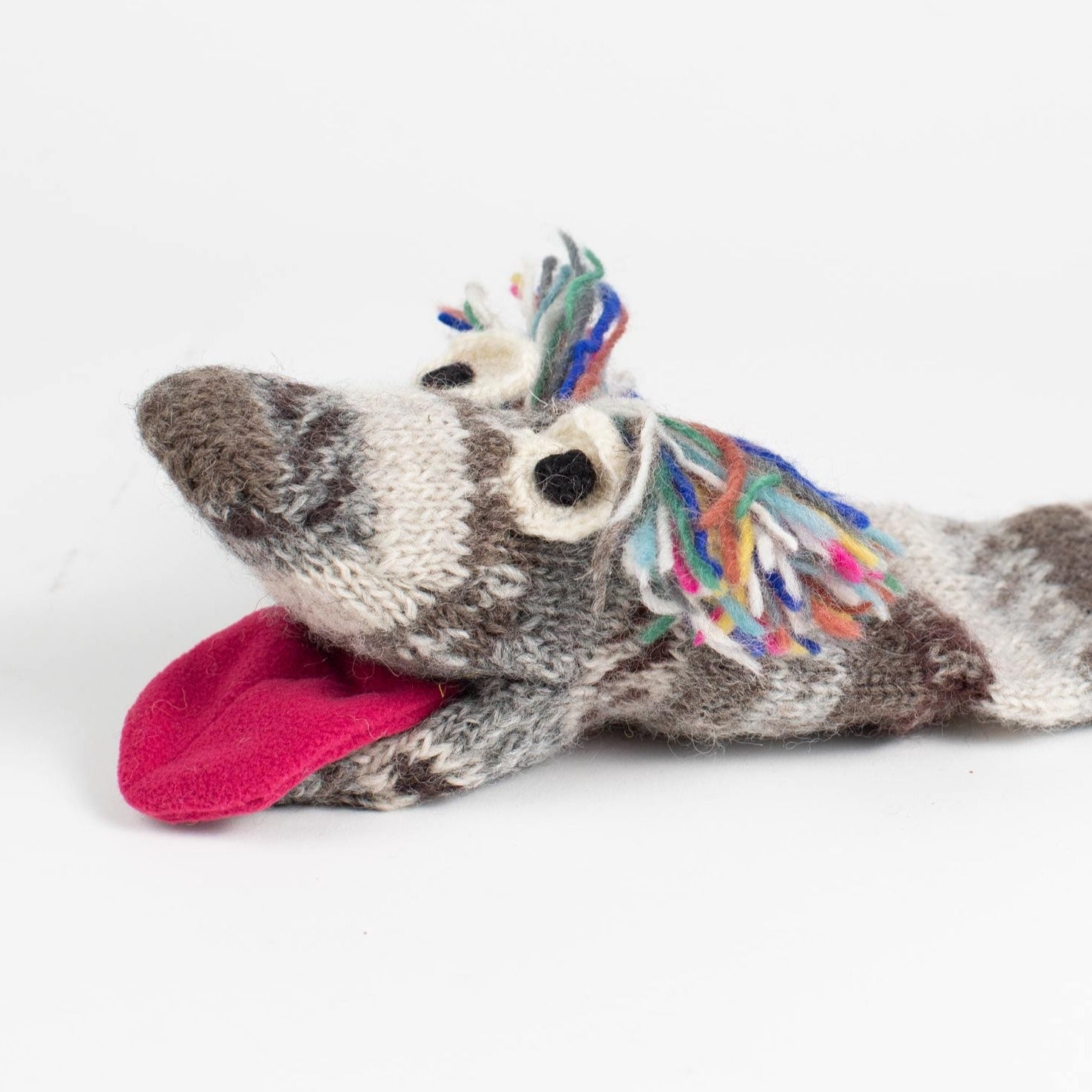 Close-up of the Eco-Friendly Sock Puppet Monster showcasing its vibrant colors and texture.