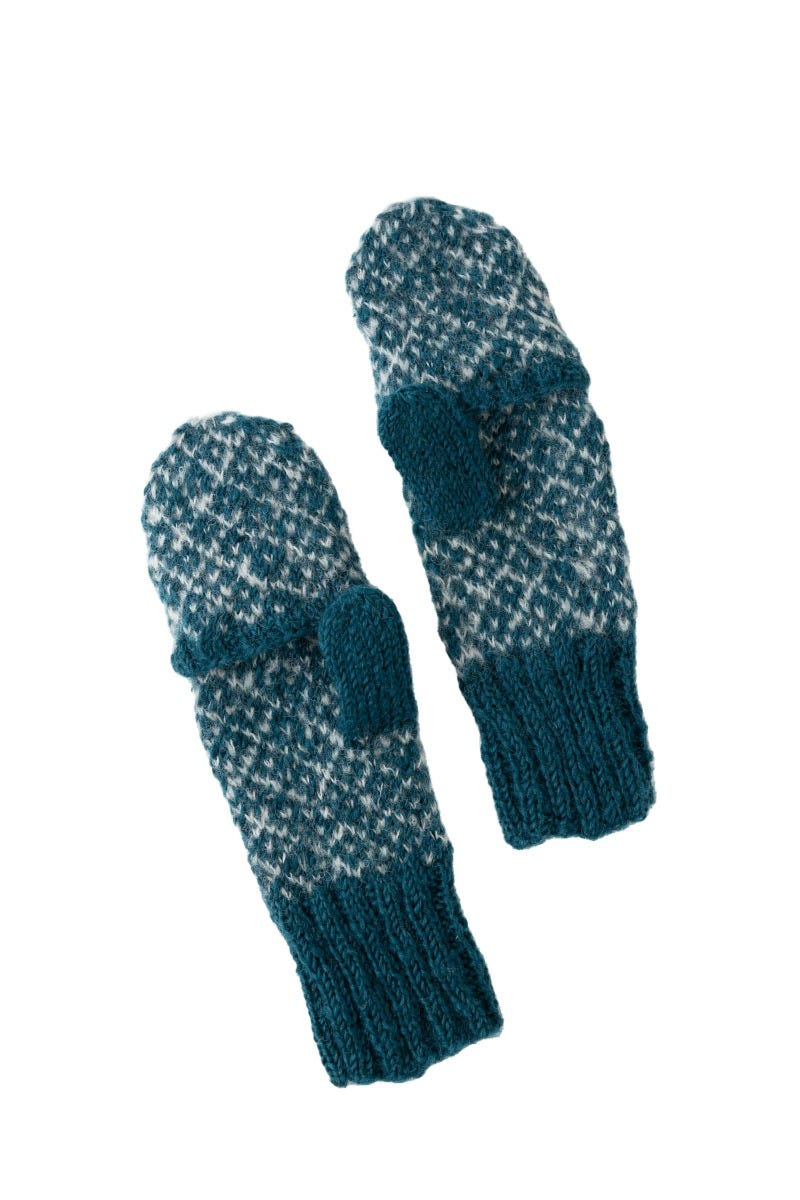 Toasty Teal convertible mittens with diamond knit design, ideal for texting. Toasty Teal convertible mittens with diamond knit design, ideal for texting.