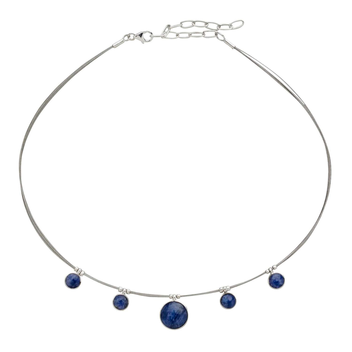 Handcrafted sodalite necklace with sterling silver setting, perfect for elegant occasions.