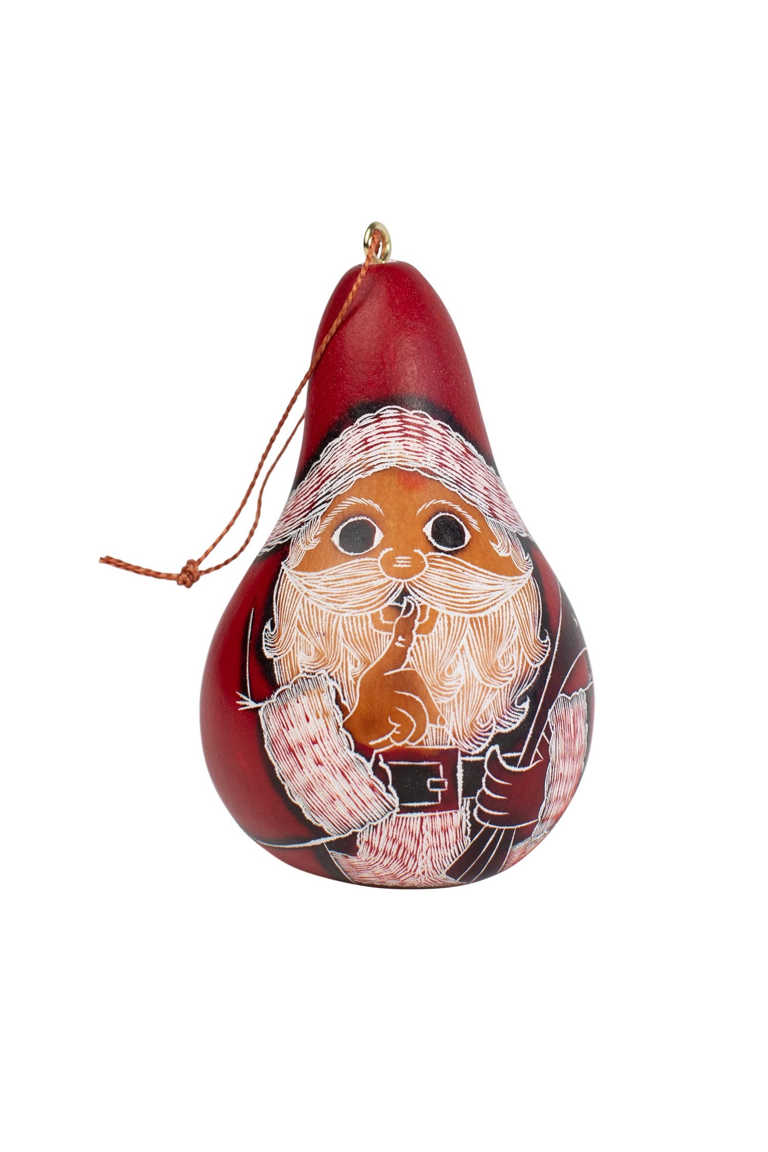 Close-up of Santa gourd ornament with detailed hand-painting