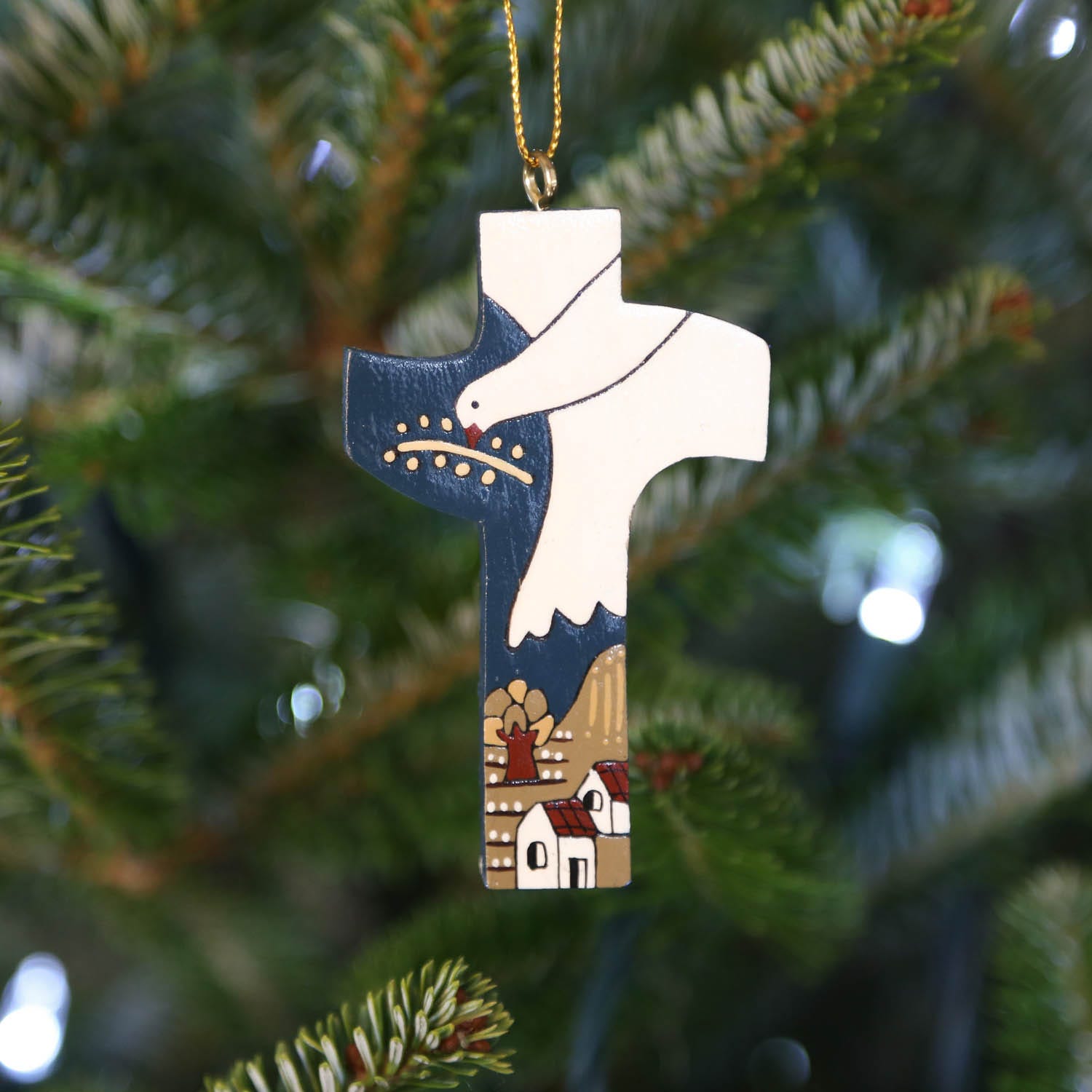 Colorful wooden dove ornament showcasing folk art style, perfect for home decor