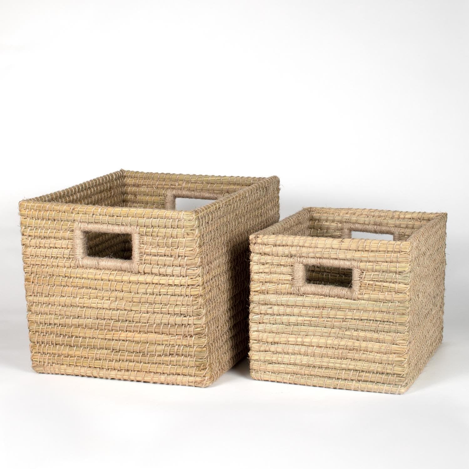 Close-up of the handwoven storage basket displaying intricate patterns, perfect for home decoration.