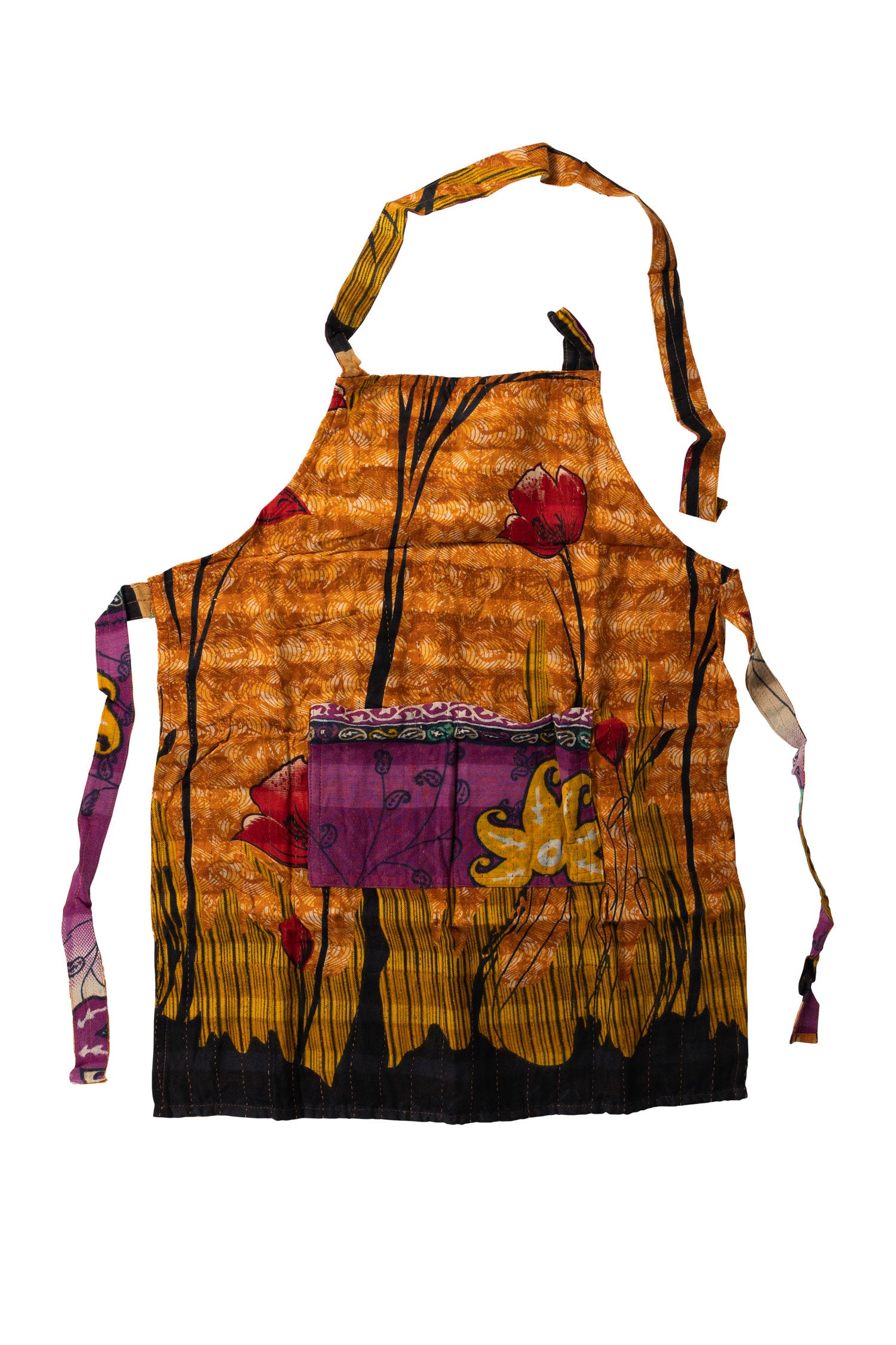 Artisan Kids Apron showcasing beautiful sari patterns, ideal for cooking activities.
