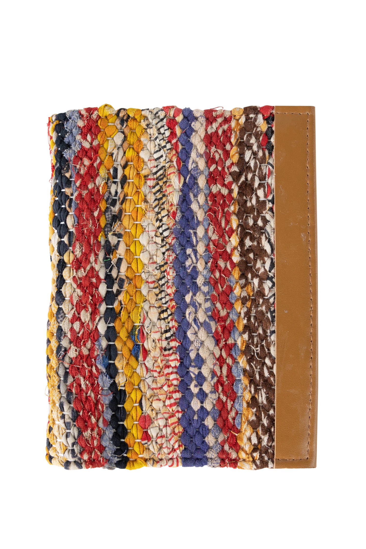 Close-up of colorful recycled sari journal cover for creative writing