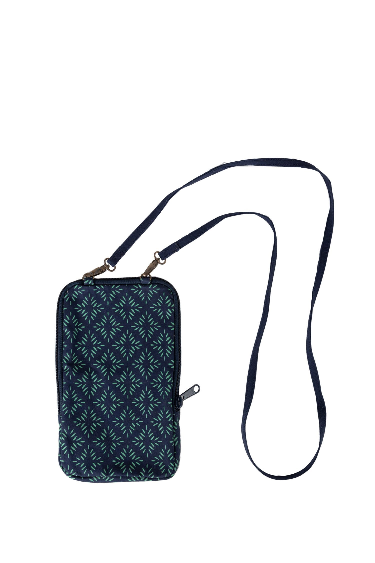 Front view of eco-friendly festival crossbody bag made from recycled sari fabric