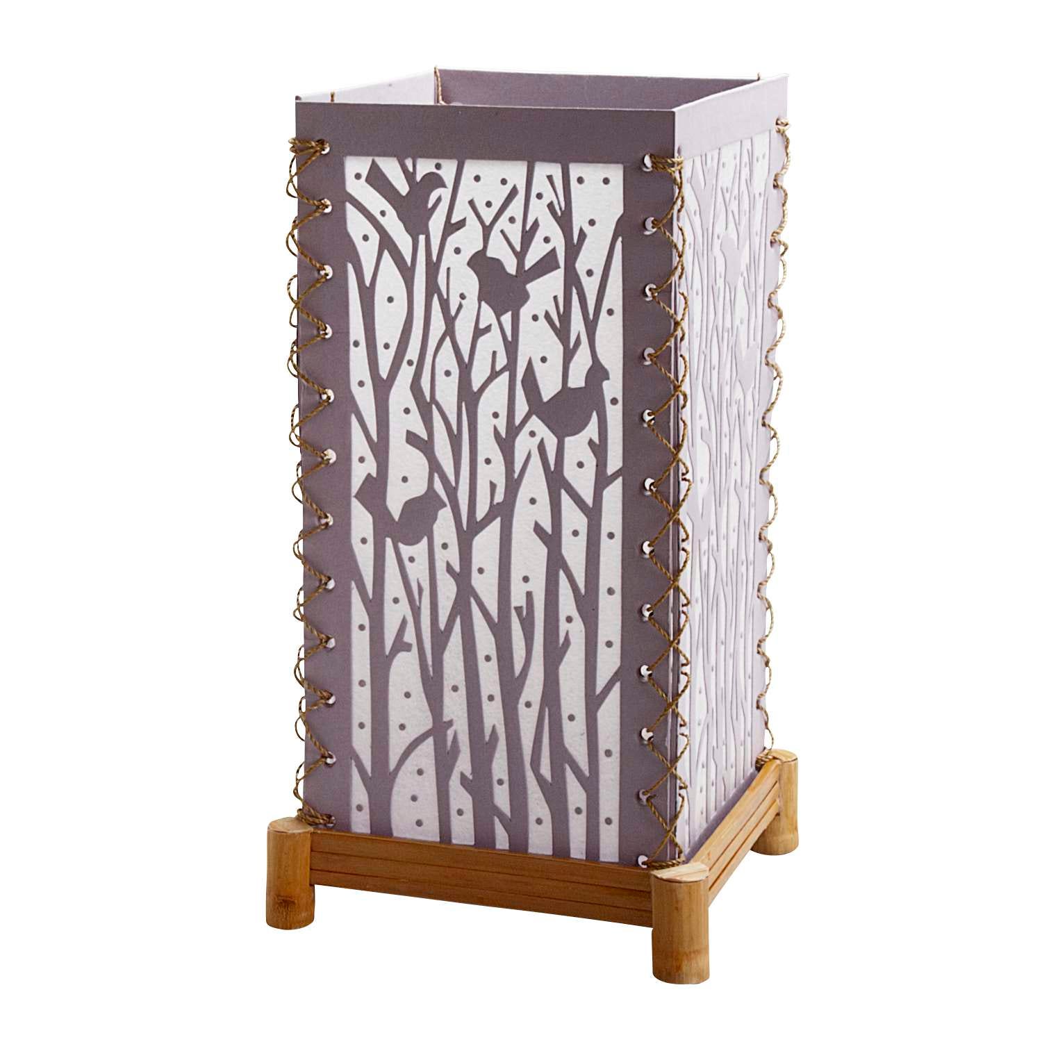 Close-up of handcrafted children's lamp with shadow patterns in nursery