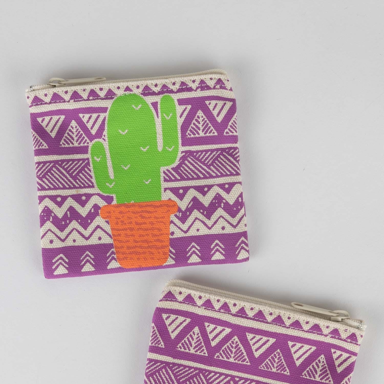 Close-up of a handcrafted cactus coin purse with zipper for coins and keys
