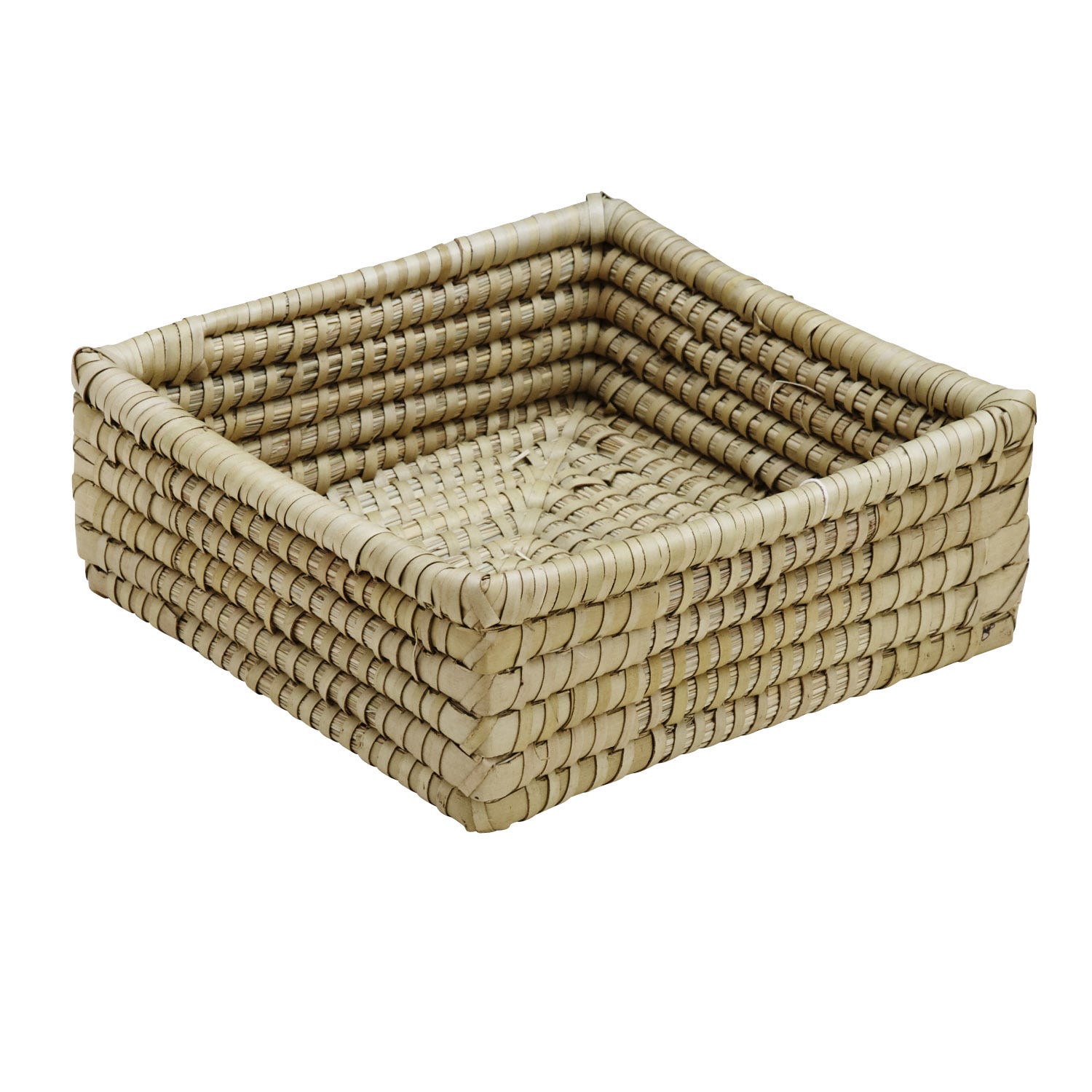 Square woven basket made from natural kaisa grass for kitchen organization