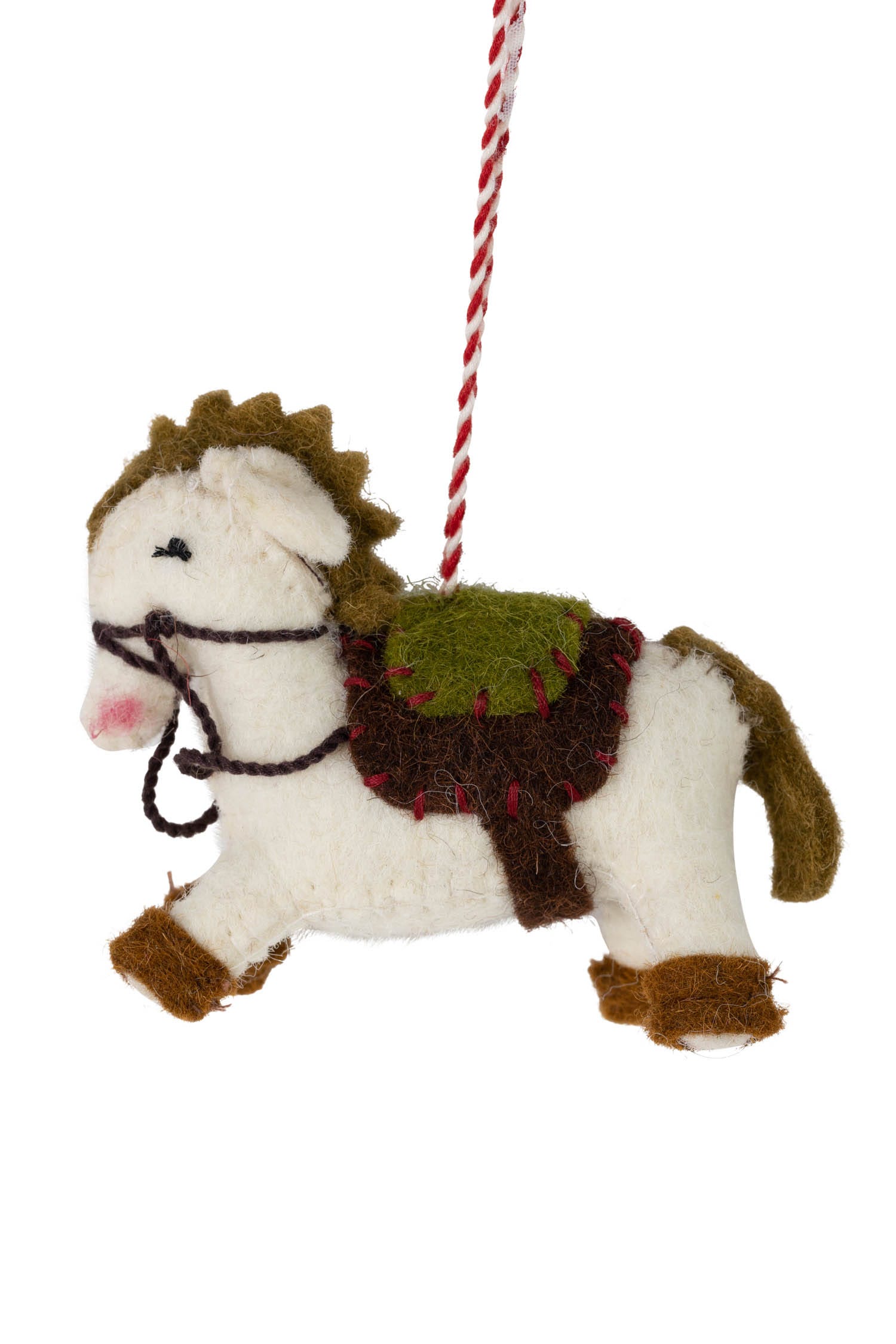 Close-up of premium felt horse ornament highlighting its handcrafted details