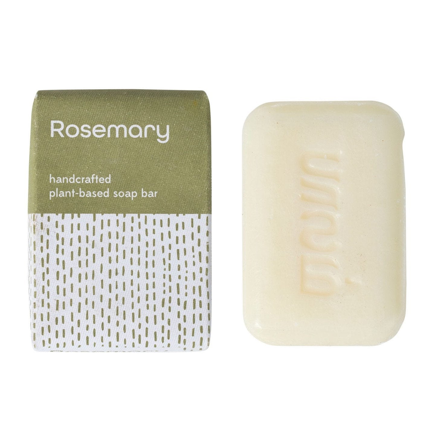 Close-up of handmade rosemary soap bar with natural ingredients