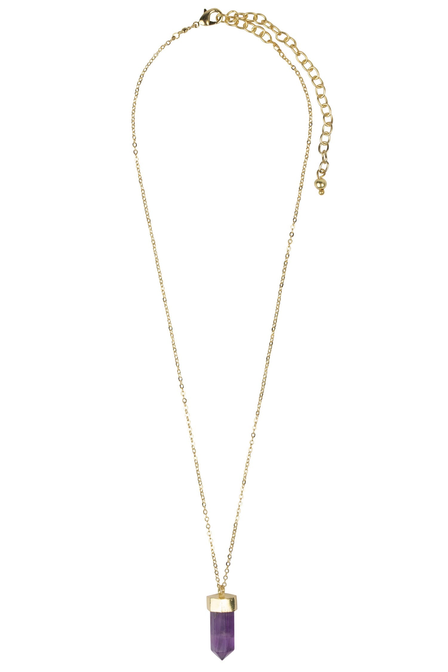 Close-up of the Empowerment Amethyst Necklace highlighting its faceted design and rich color.