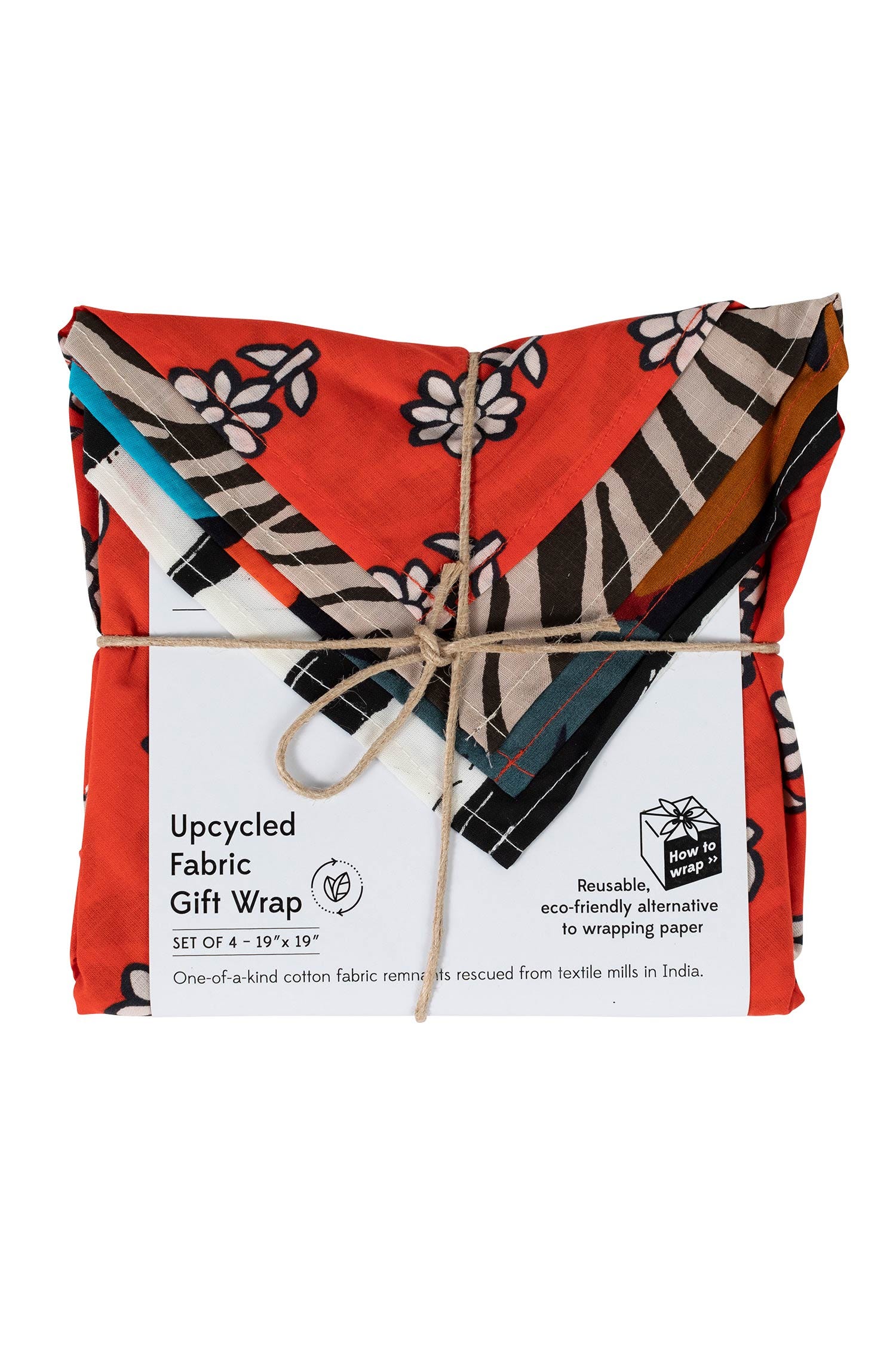Eco-friendly fabric gift wrap set in vibrant colors, showcasing versatility.
