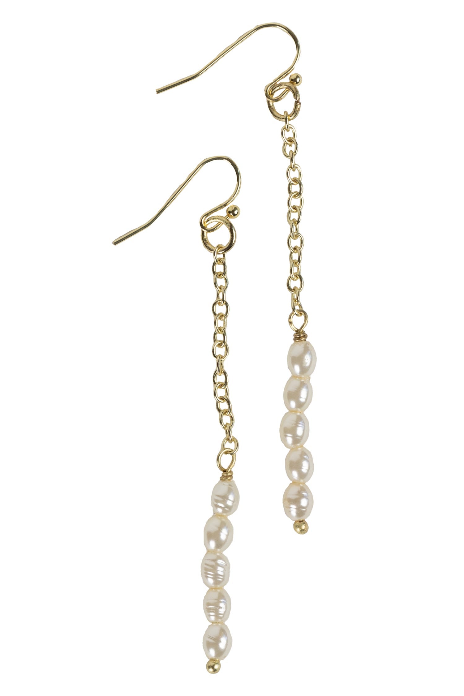 Elegant gold chain and pearl drop earrings with delicate design