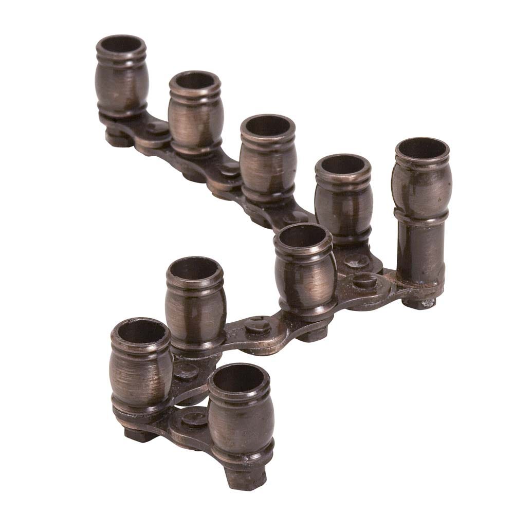 Front view of the eco-friendly bicycle chain menorah, showcasing its unique design and craftsmanship.