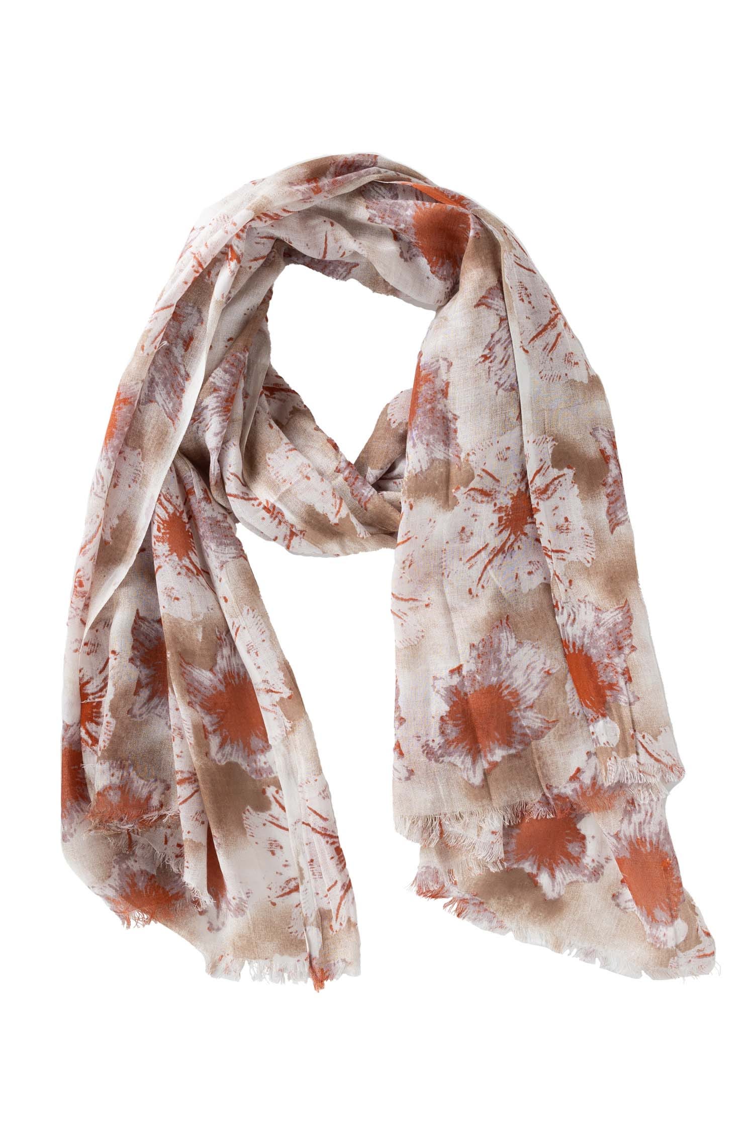 Red Yarrow Fashion Scarf draped over a casual outfit, showcasing its versatility.