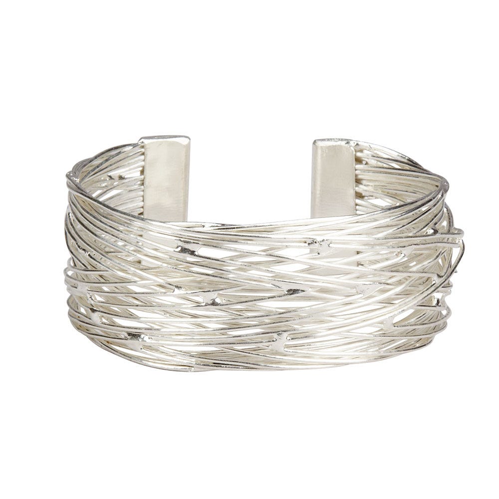 Close-up of the Silver Nest Cuff Bracelet showcasing its intricate design.