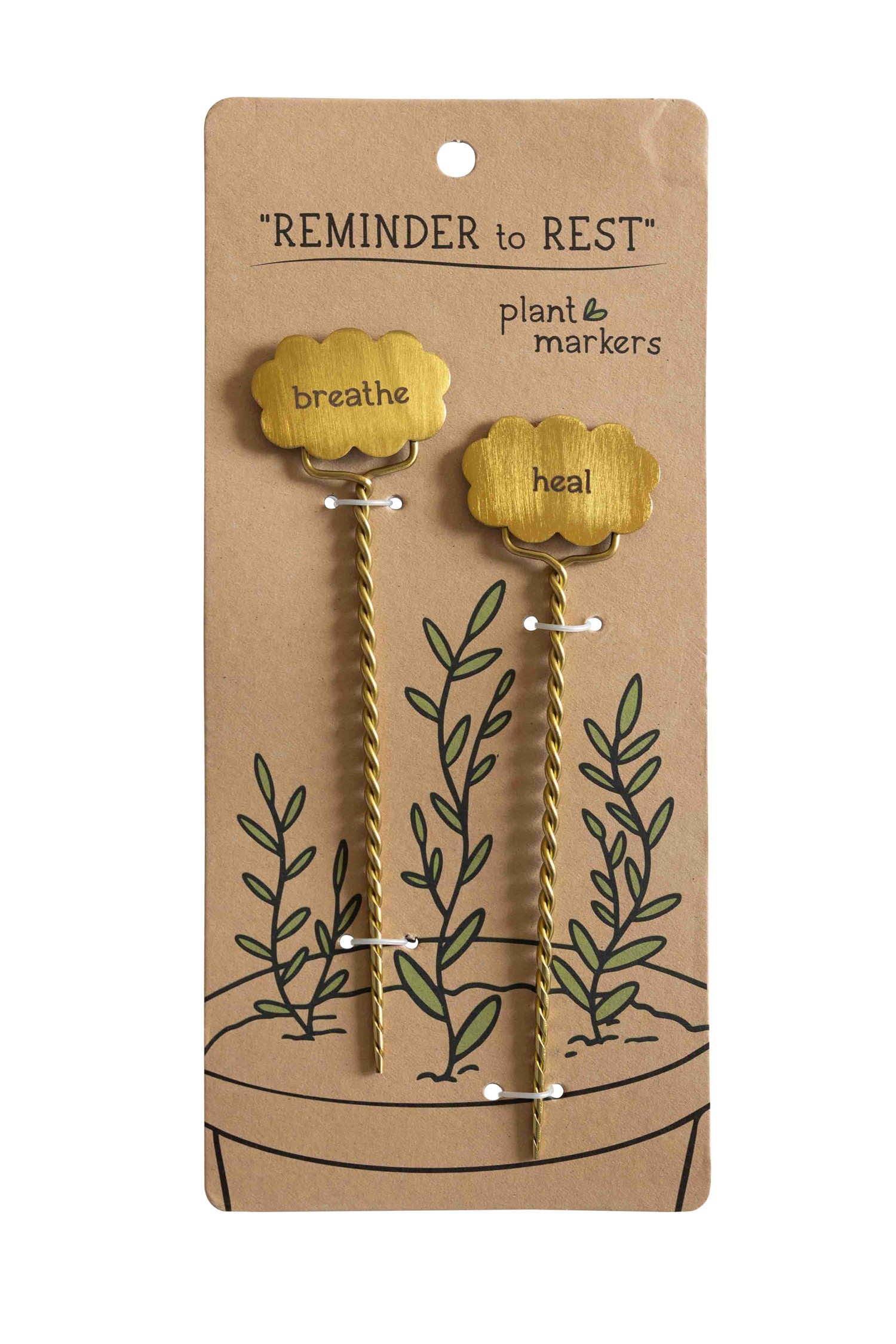 Close-up of handcrafted plant labels with intricate designs for herbs and pots