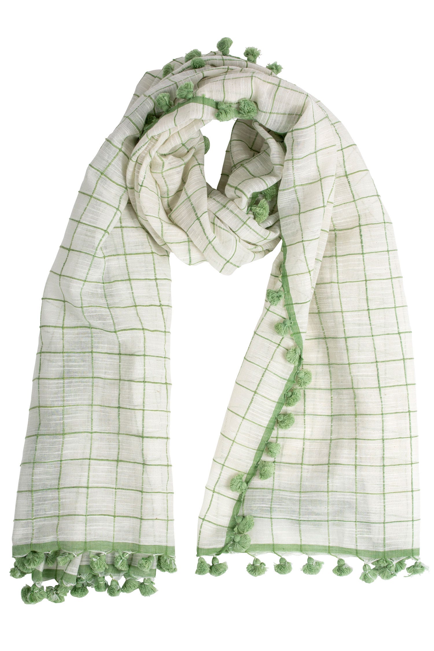Close-up of eco-friendly crosshatch scarf in spring colors, lightweight and breathable