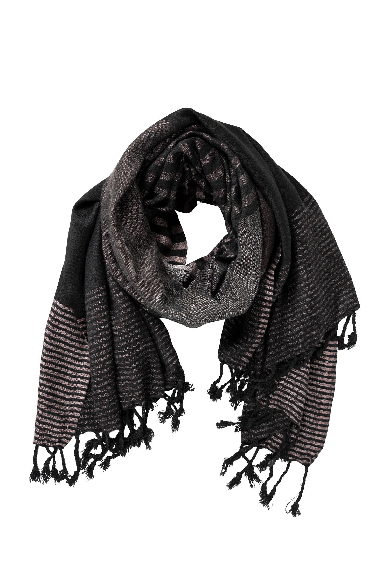 Celestial Harmony Viscose Shawl draped elegantly over a chair, showcasing its color blocks and fringe.