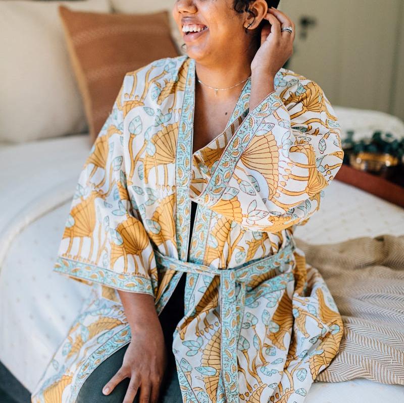 Close-up of a soft cotton robe with a relaxed fit for home comfort